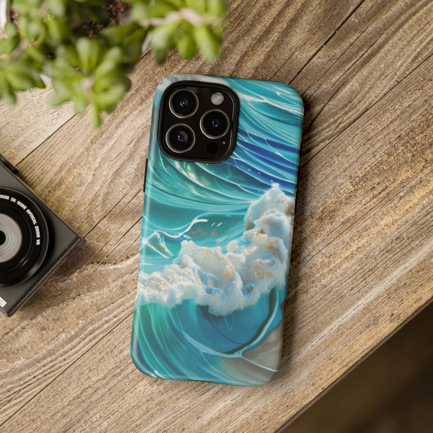 Rolling Waves in Blue and Turquoise with Iridescent Opal Phone Case