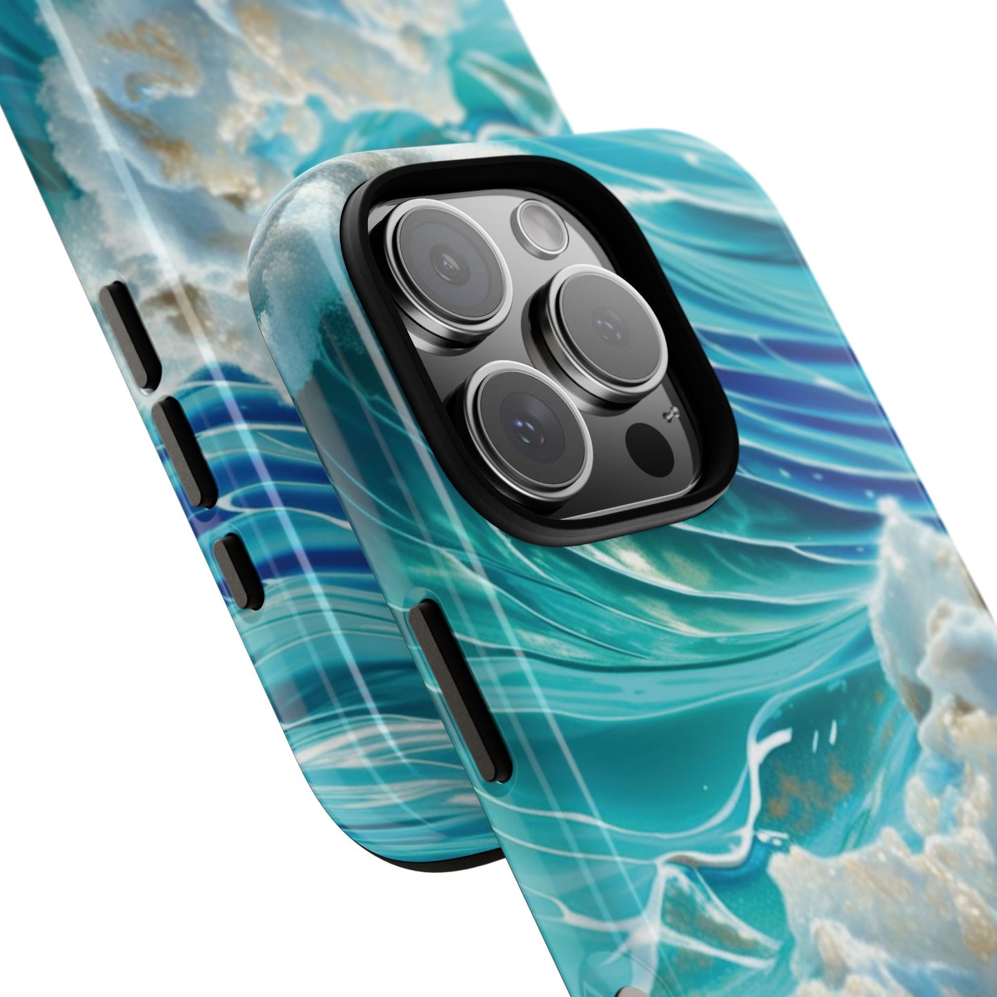Rolling Waves in Blue and Turquoise with Iridescent Opal Phone Case