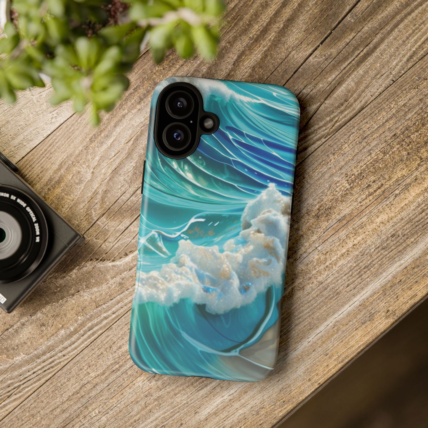 Rolling Waves in Blue and Turquoise with Iridescent Opal Phone Case