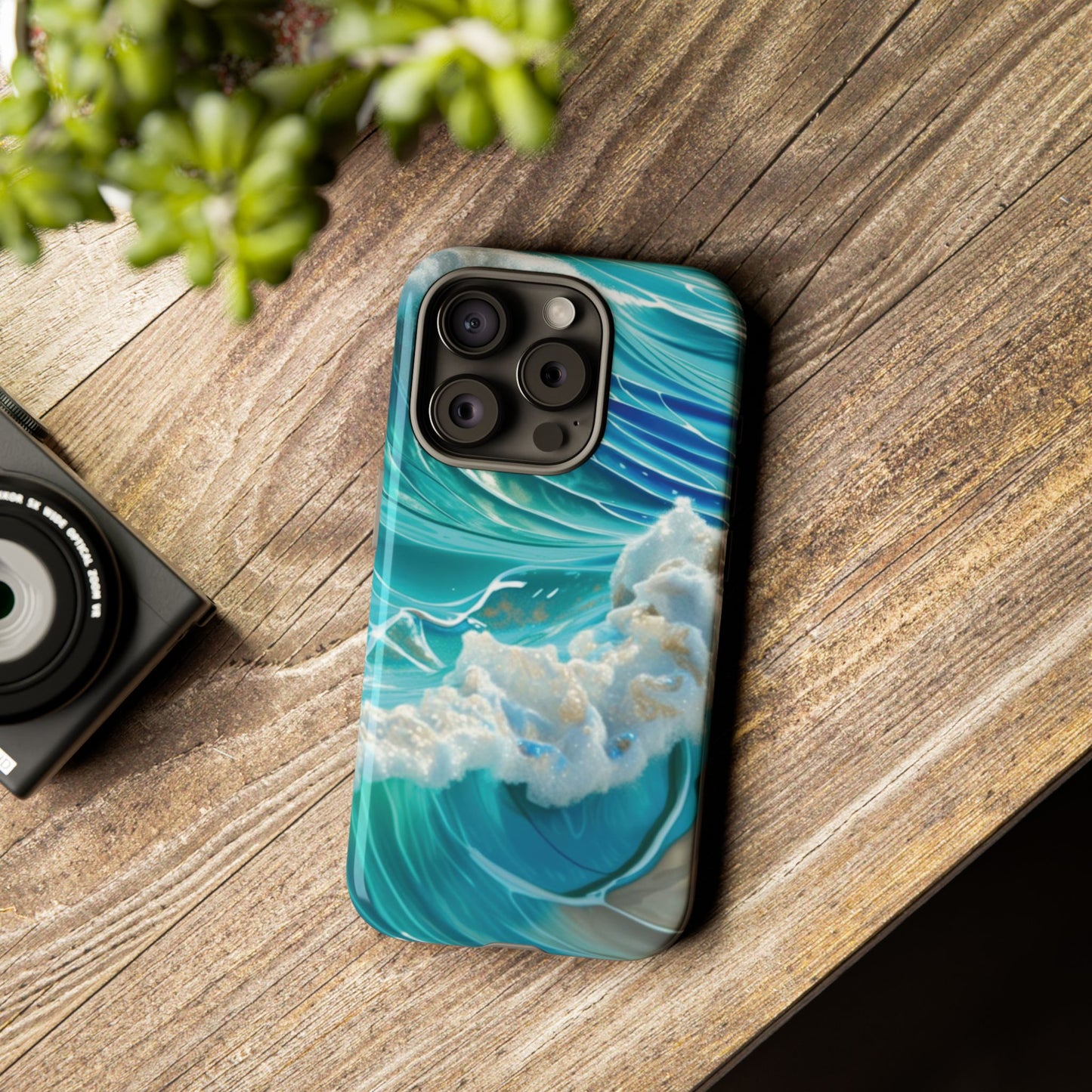 Rolling Waves in Blue and Turquoise with Iridescent Opal Phone Case