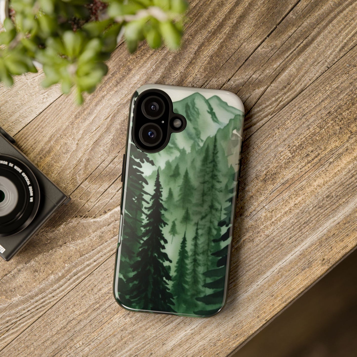 Watercolor Pine Tree Forest Mountains Phone Case