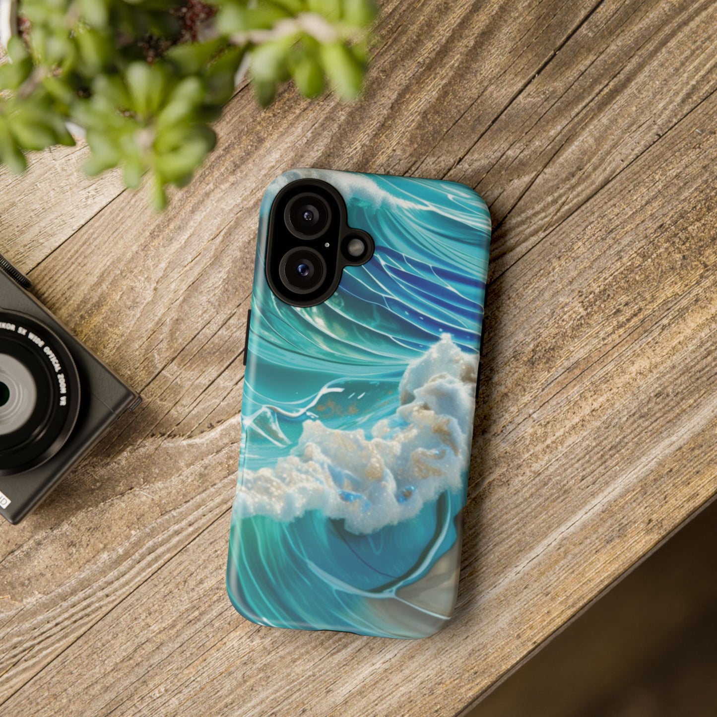 Rolling Waves in Blue and Turquoise with Iridescent Opal Phone Case
