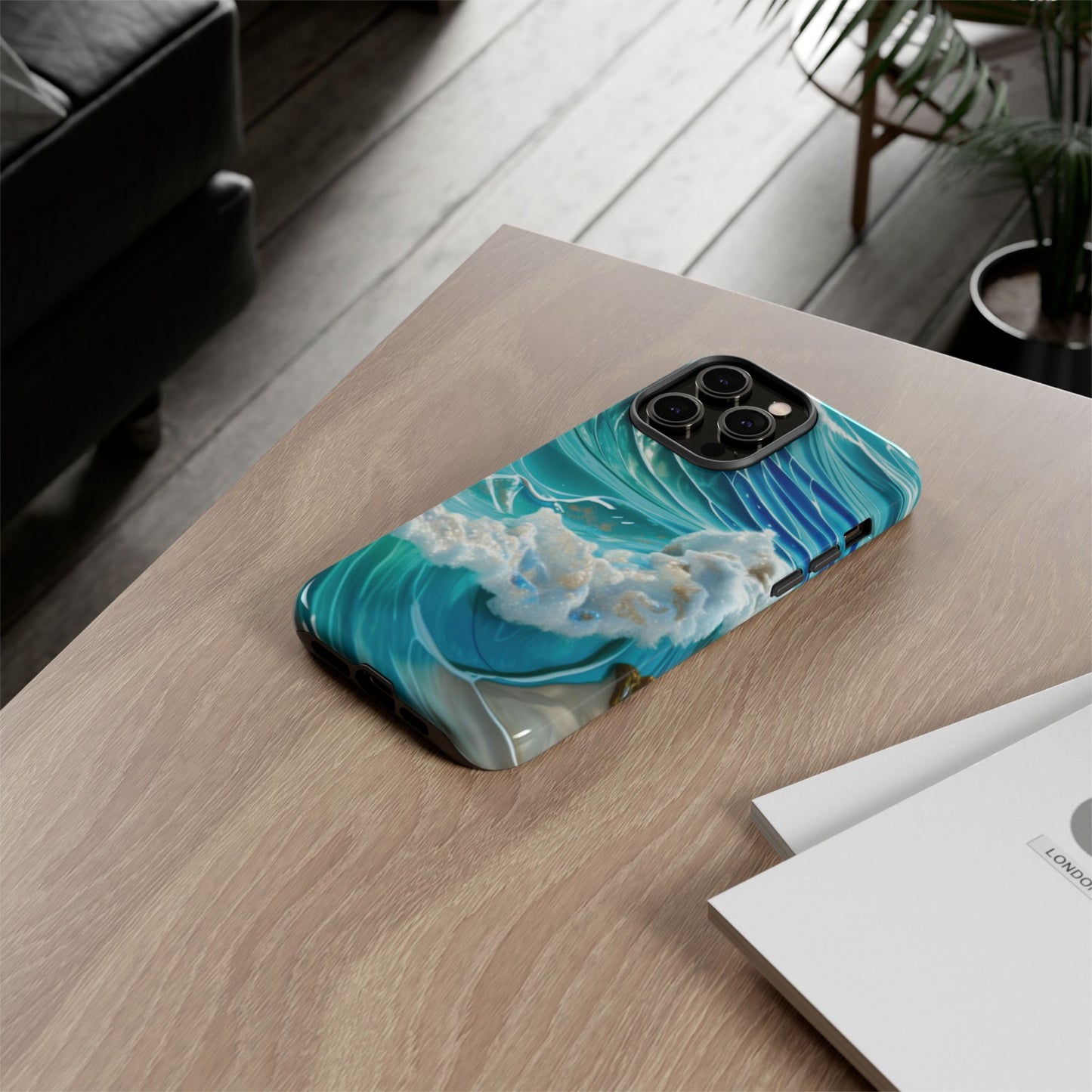 Rolling Waves in Blue and Turquoise with Iridescent Opal Phone Case