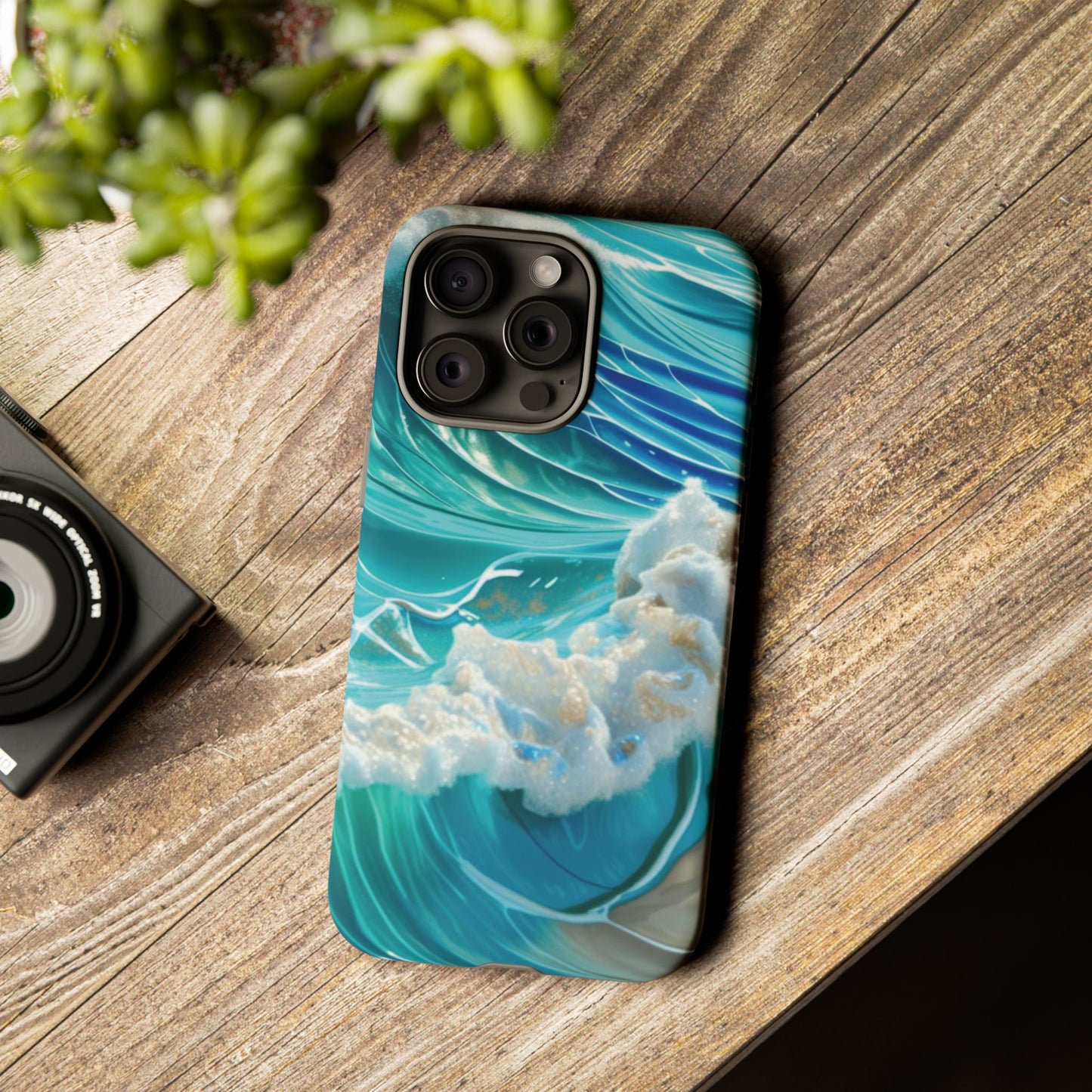 Rolling Waves in Blue and Turquoise with Iridescent Opal Phone Case
