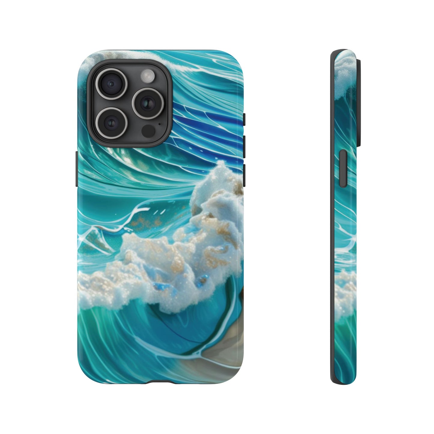 Rolling Waves in Blue and Turquoise with Iridescent Opal Phone Case