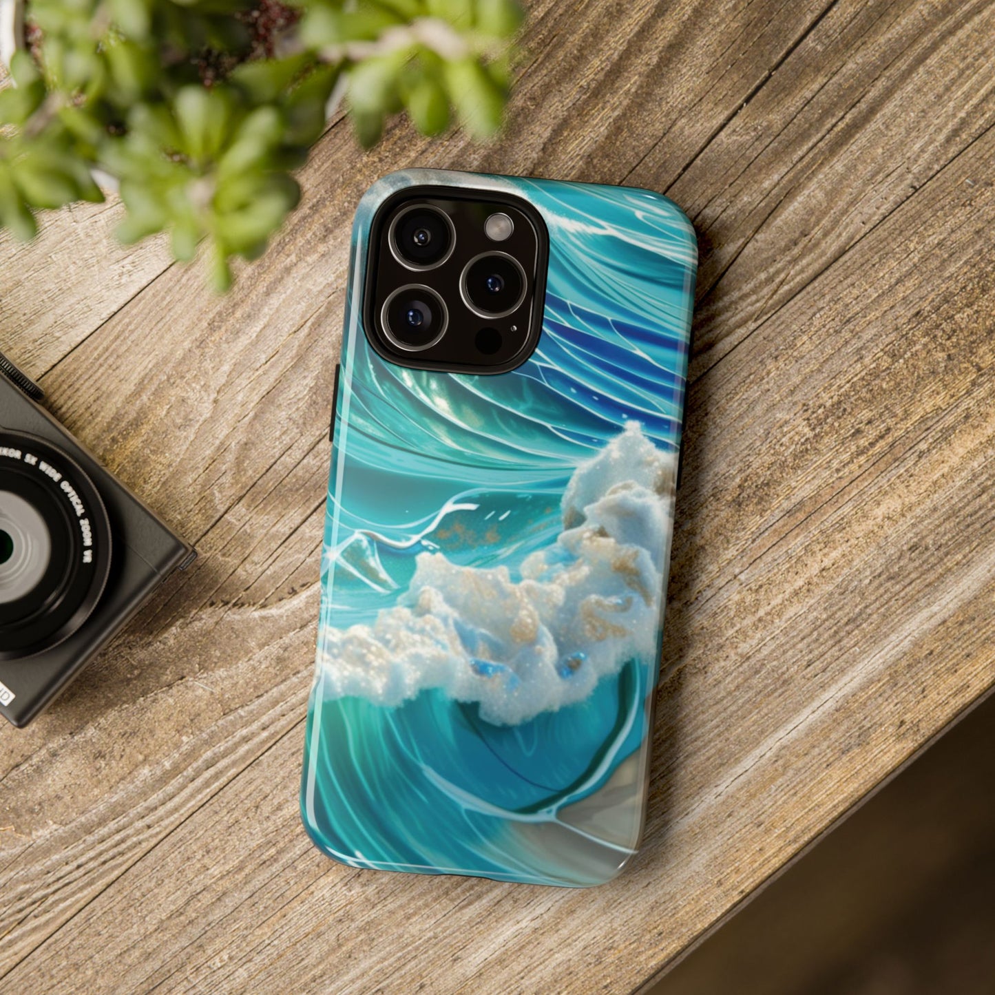 Rolling Waves in Blue and Turquoise with Iridescent Opal Phone Case