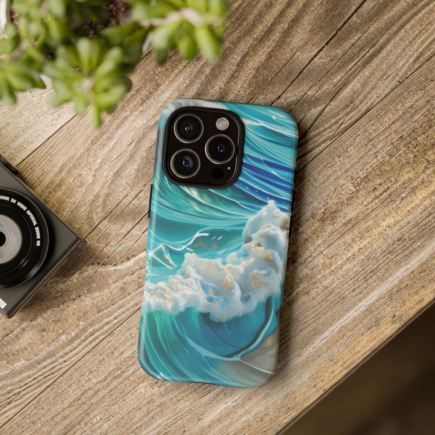 Rolling Waves in Blue and Turquoise with Iridescent Opal Phone Case