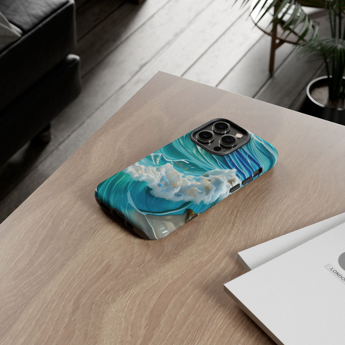 Rolling Waves in Blue and Turquoise with Iridescent Opal Phone Case