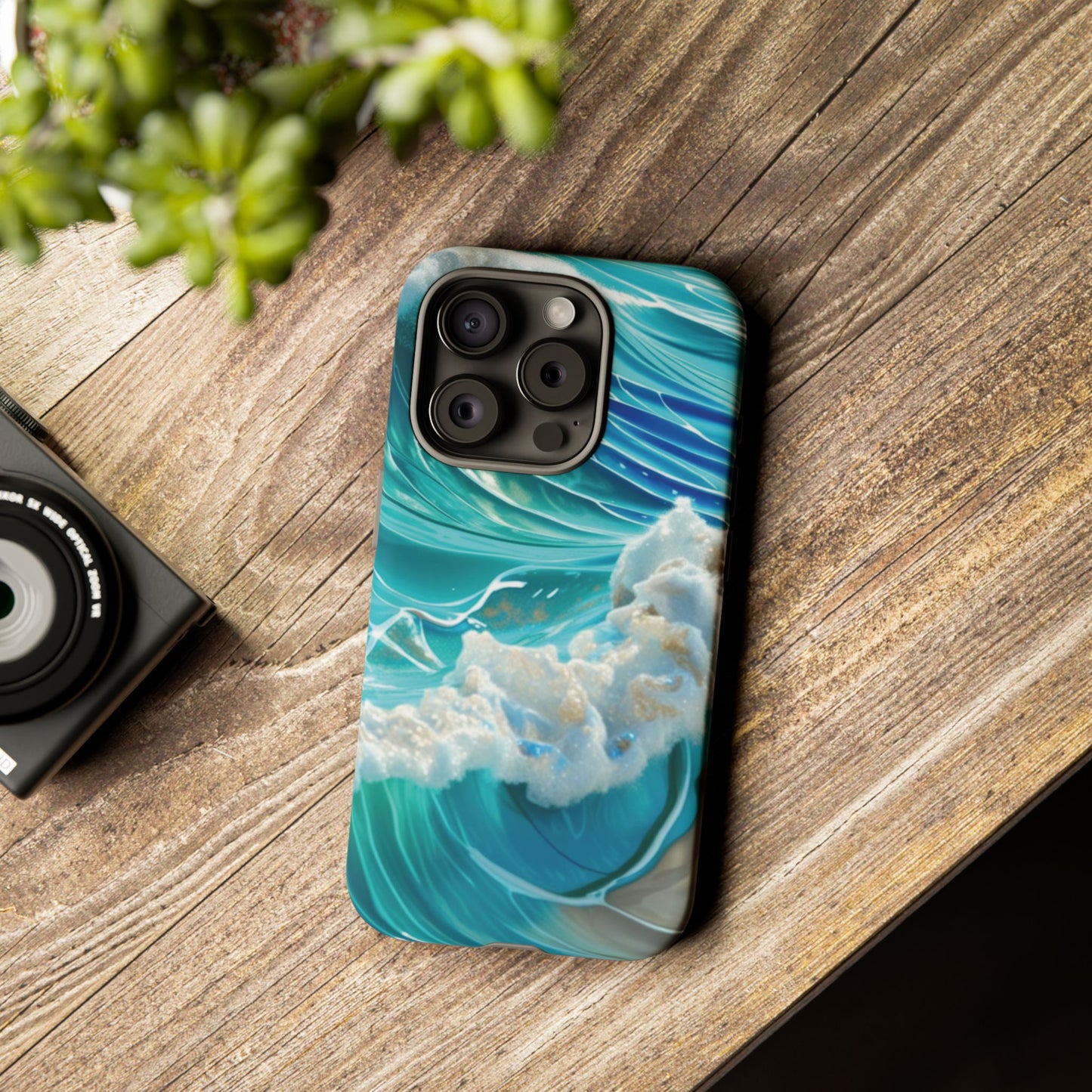 Rolling Waves in Blue and Turquoise with Iridescent Opal Phone Case