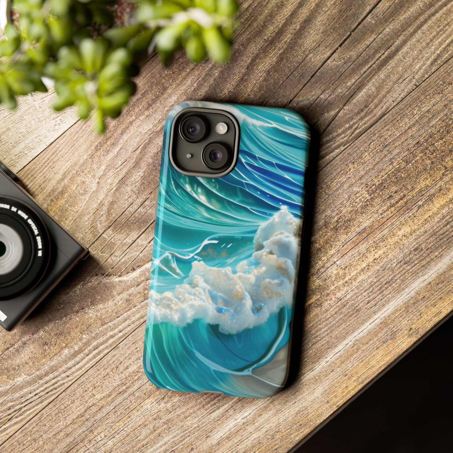 Rolling Waves in Blue and Turquoise with Iridescent Opal Phone Case