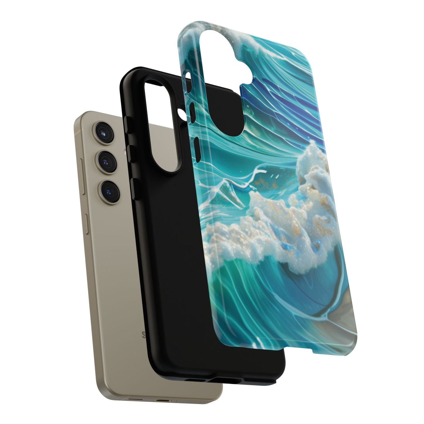 Rolling Waves in Blue and Turquoise with Iridescent Opal Phone Case