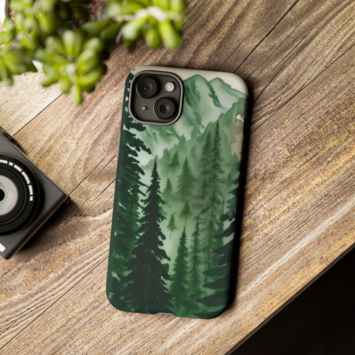 Watercolor Pine Tree Forest Mountains Phone Case