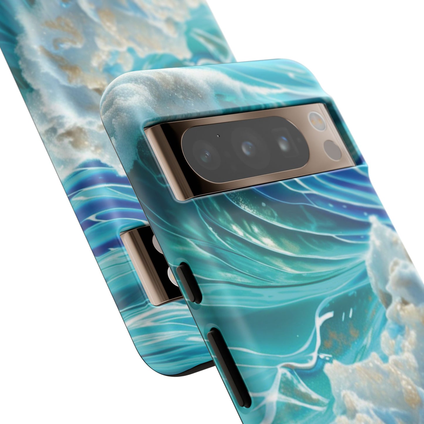 Rolling Waves in Blue and Turquoise with Iridescent Opal Phone Case