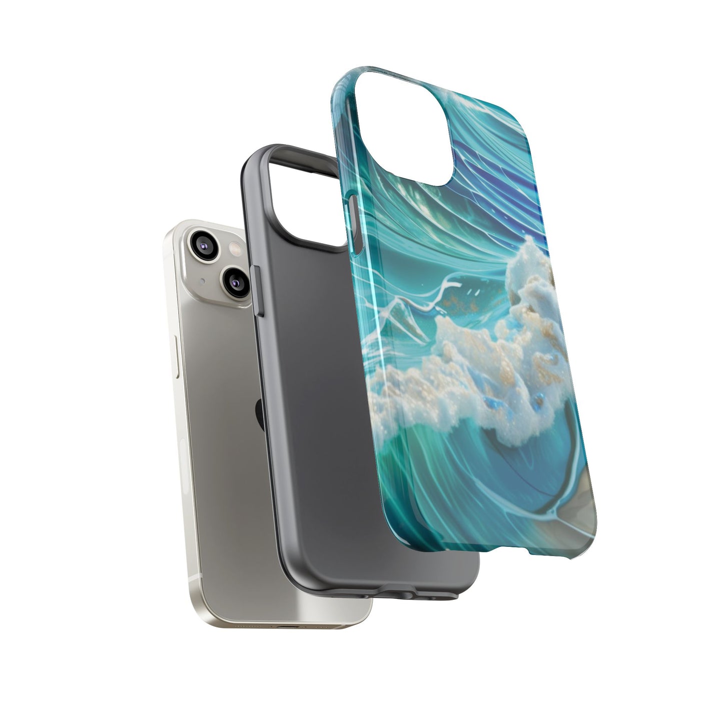Rolling Waves in Blue and Turquoise with Iridescent Opal Phone Case