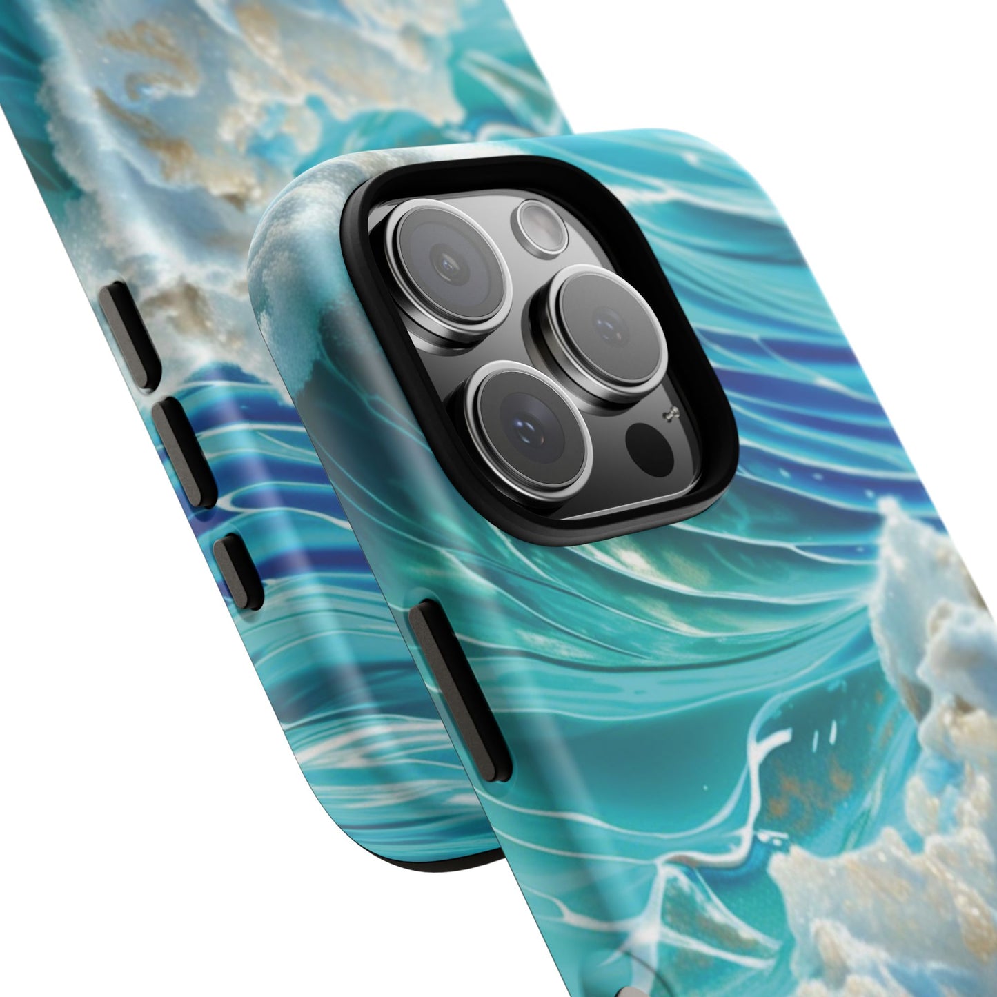 Rolling Waves in Blue and Turquoise with Iridescent Opal Phone Case