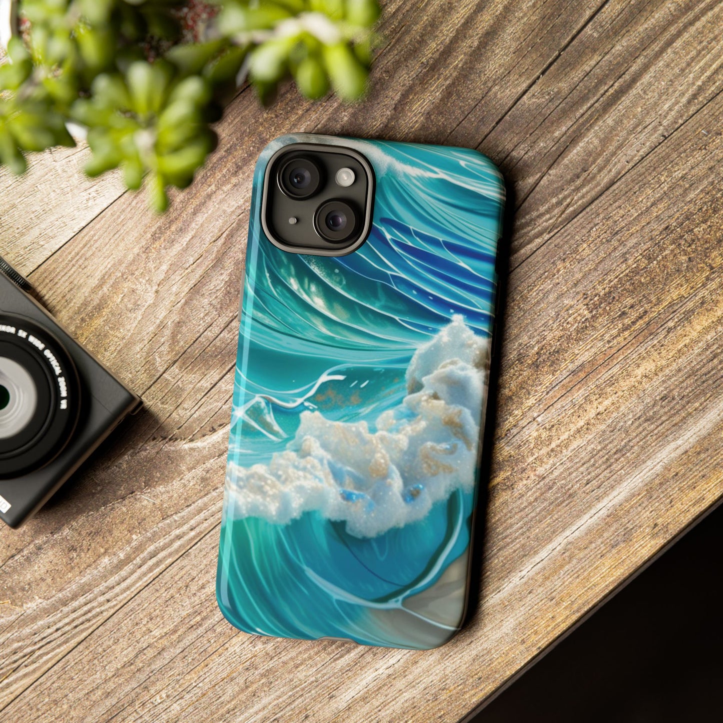 Rolling Waves in Blue and Turquoise with Iridescent Opal Phone Case