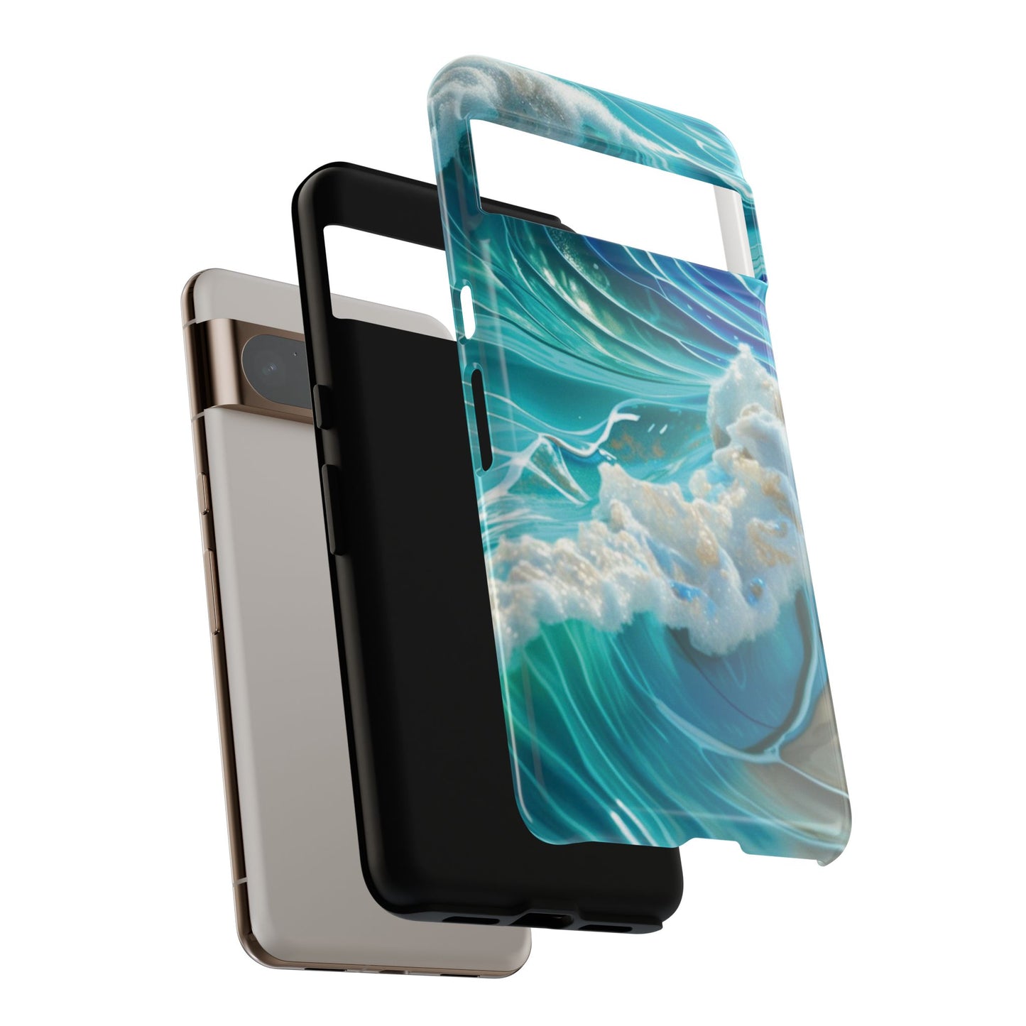 Rolling Waves in Blue and Turquoise with Iridescent Opal Phone Case