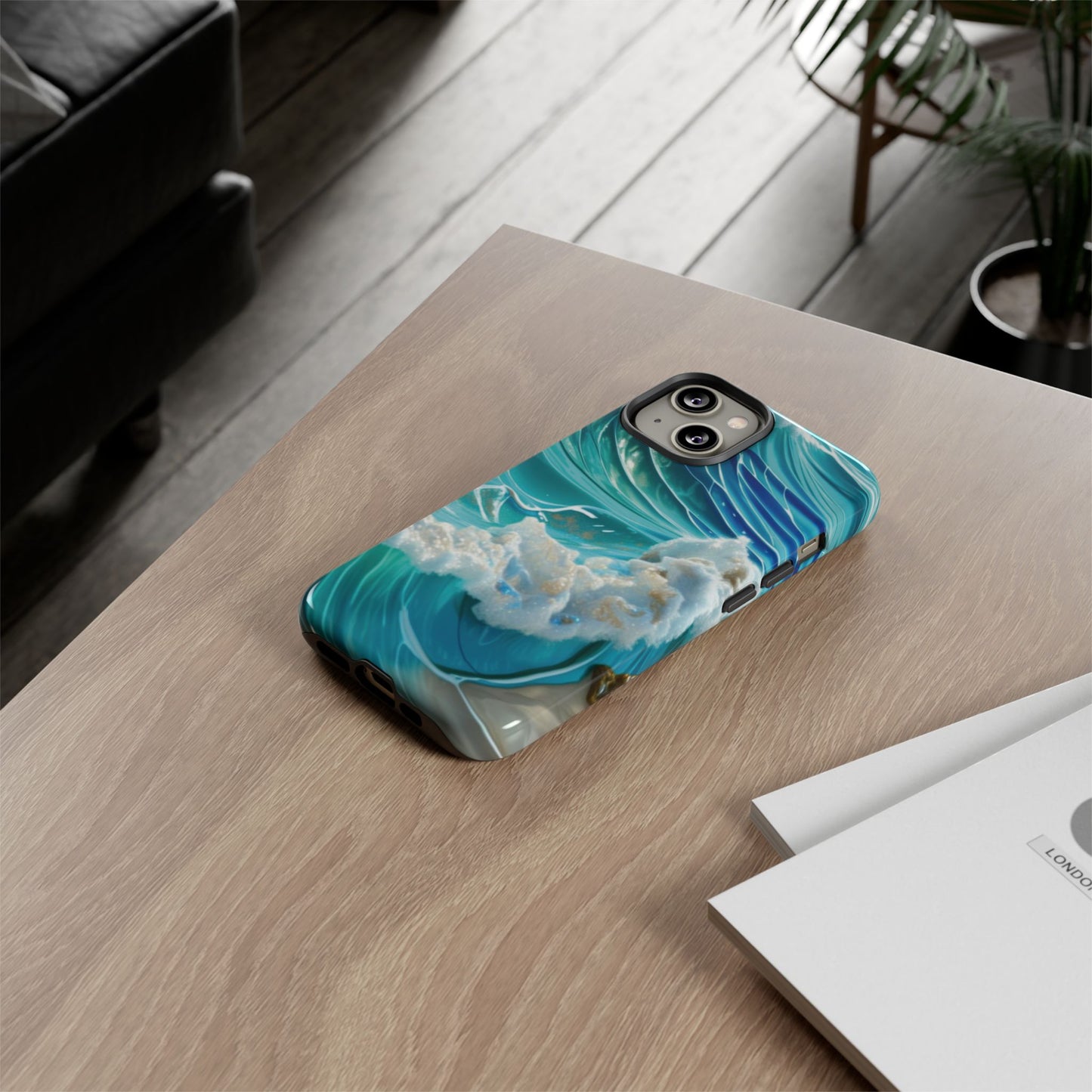 Rolling Waves in Blue and Turquoise with Iridescent Opal Phone Case