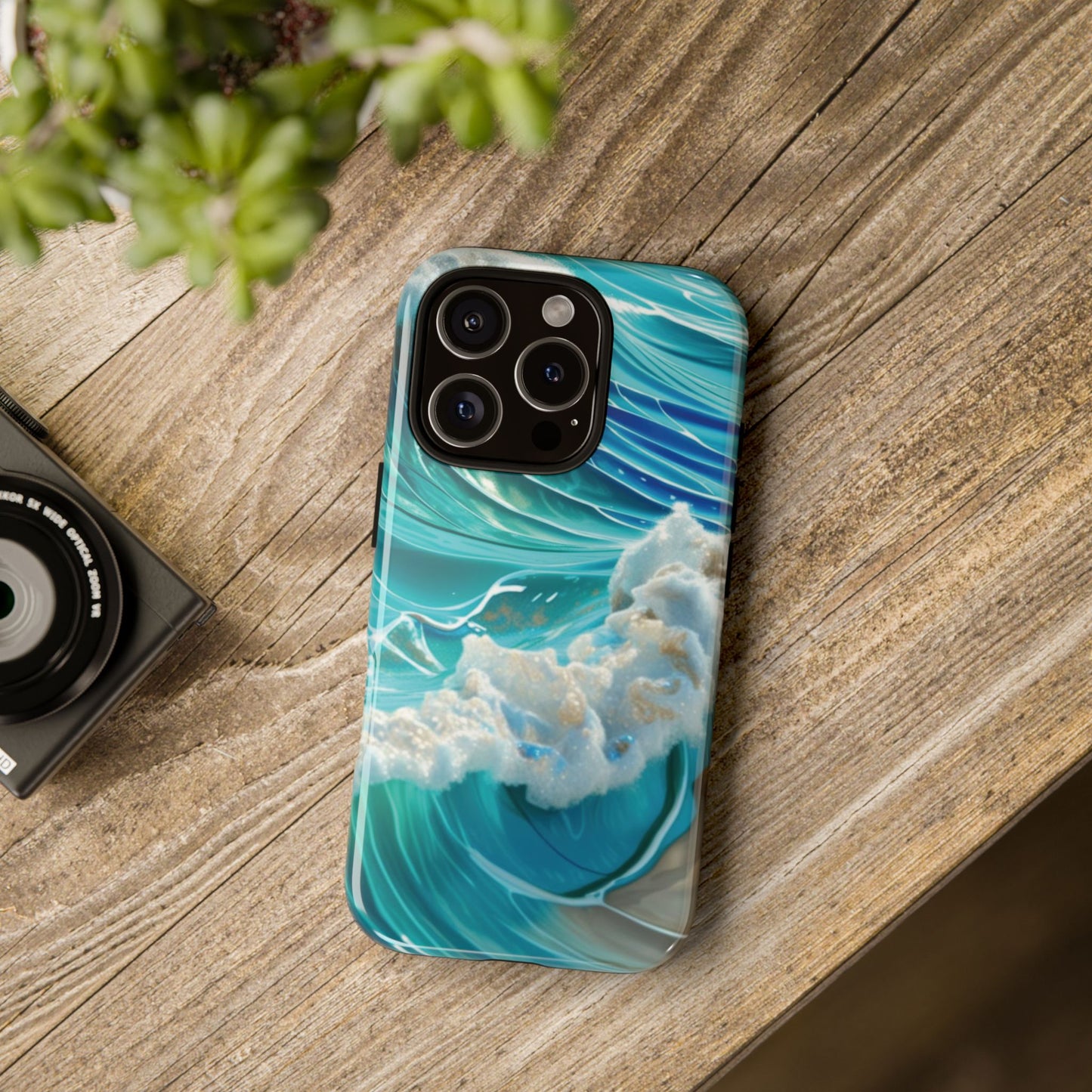 Rolling Waves in Blue and Turquoise with Iridescent Opal Phone Case