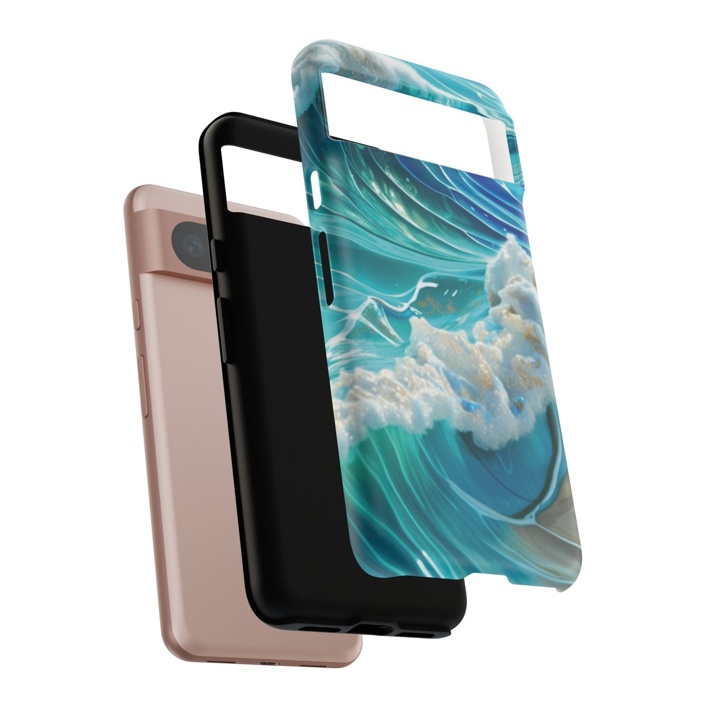 Rolling Waves in Blue and Turquoise with Iridescent Opal Phone Case
