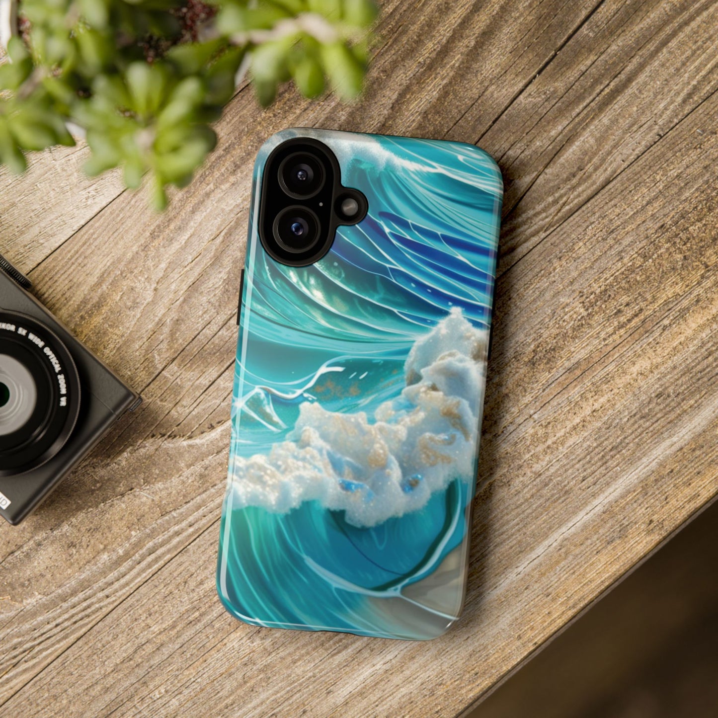 Rolling Waves in Blue and Turquoise with Iridescent Opal Phone Case
