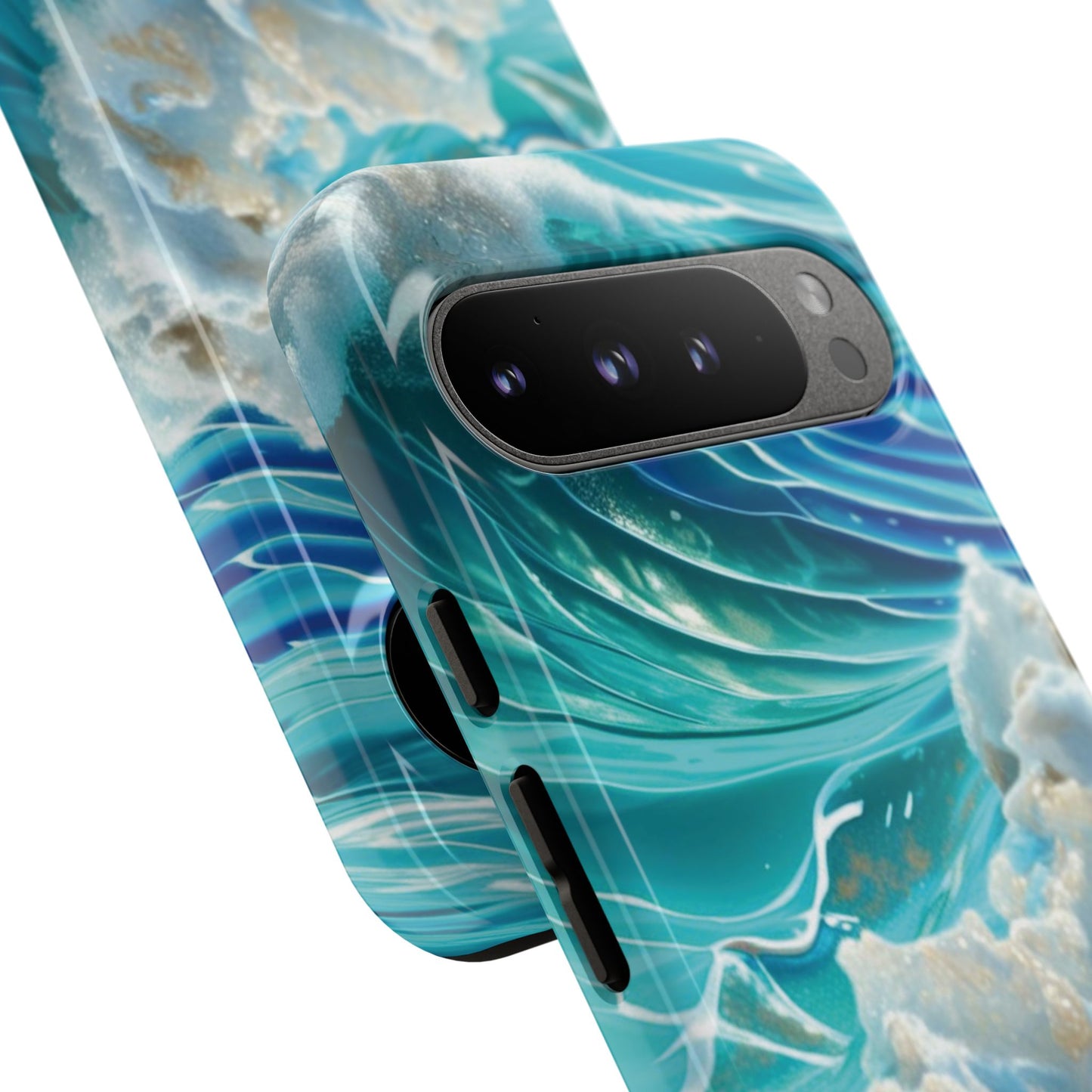 Rolling Waves in Blue and Turquoise with Iridescent Opal Phone Case