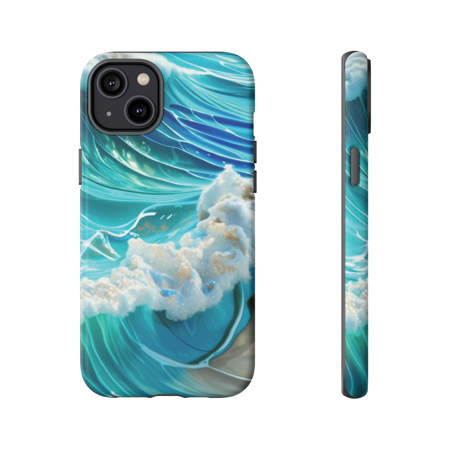 Rolling Waves in Blue and Turquoise with Iridescent Opal Phone Case