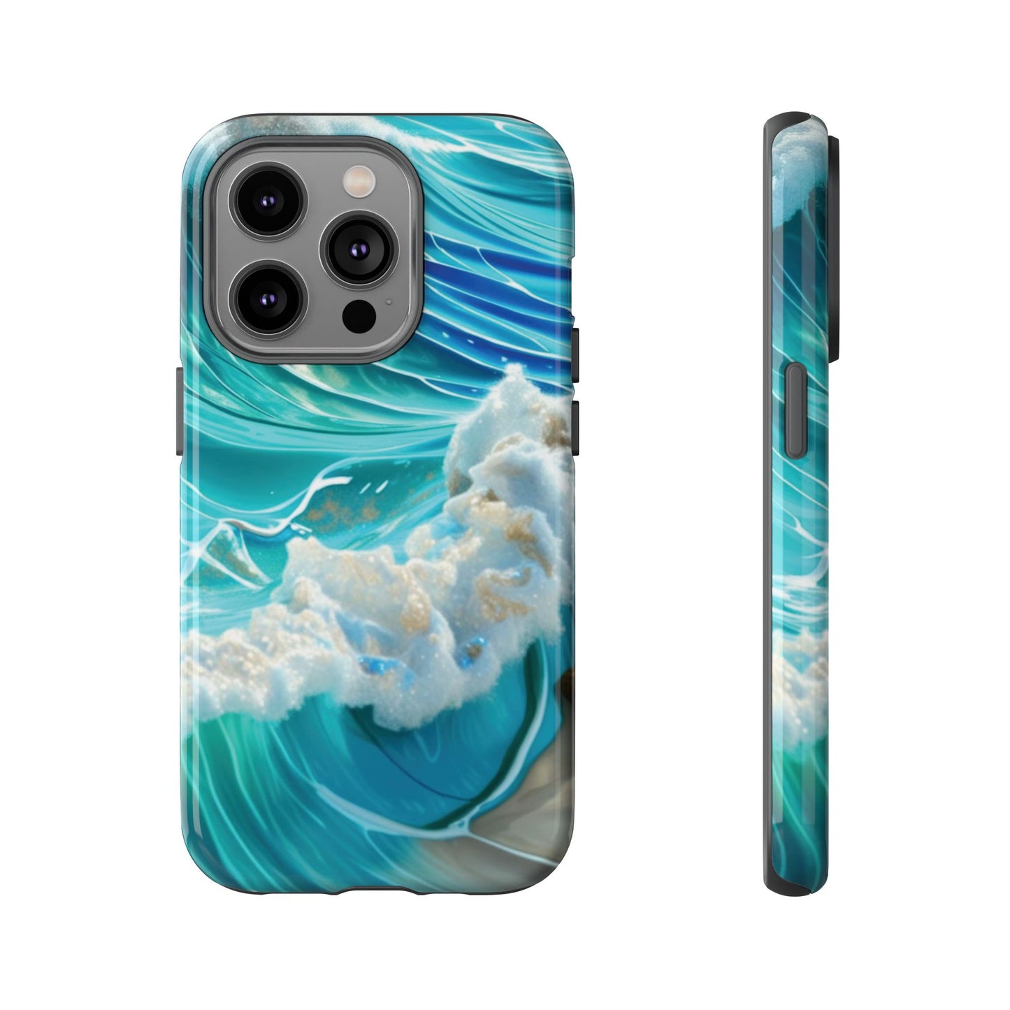 Rolling Waves in Blue and Turquoise with Iridescent Opal Phone Case