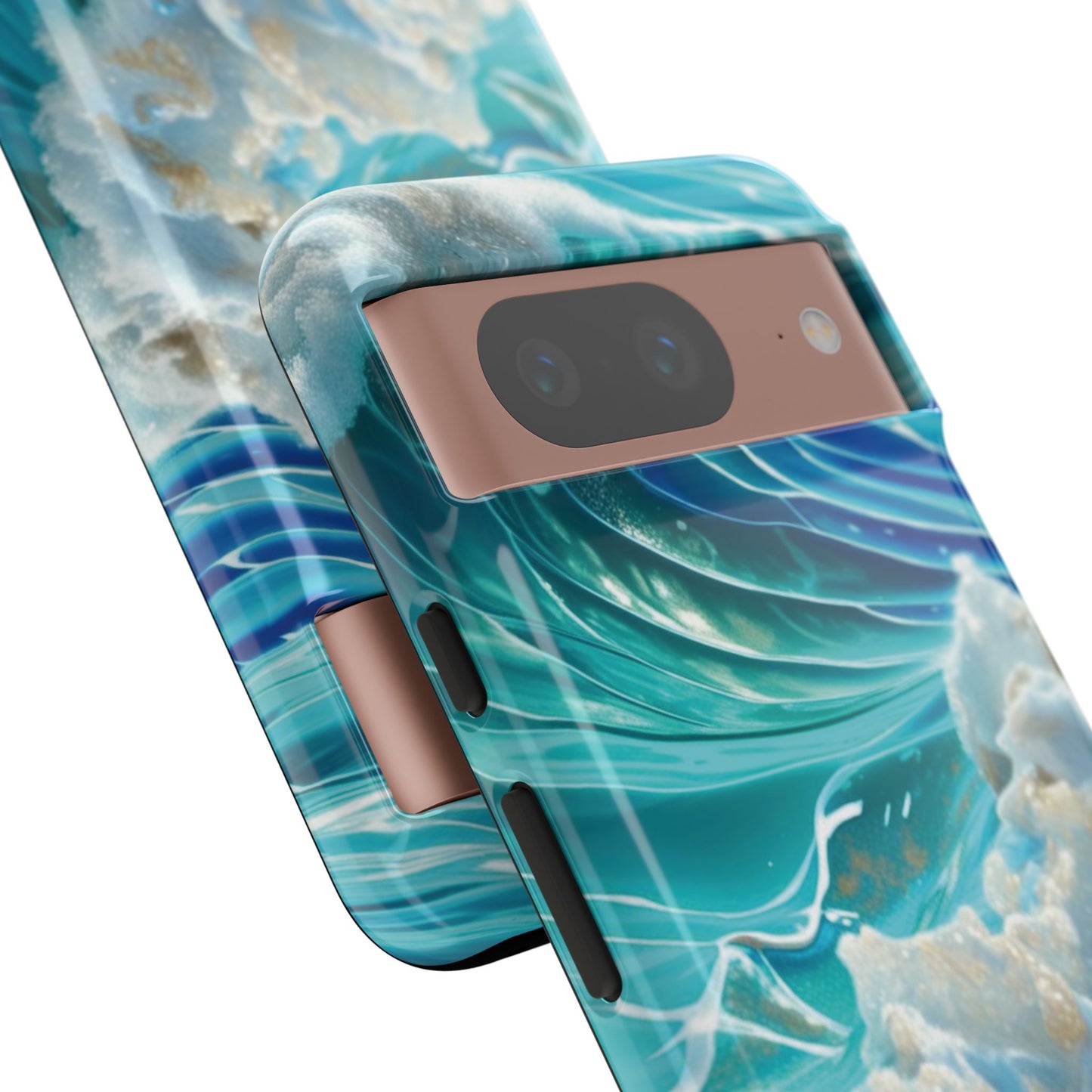 Rolling Waves in Blue and Turquoise with Iridescent Opal Phone Case