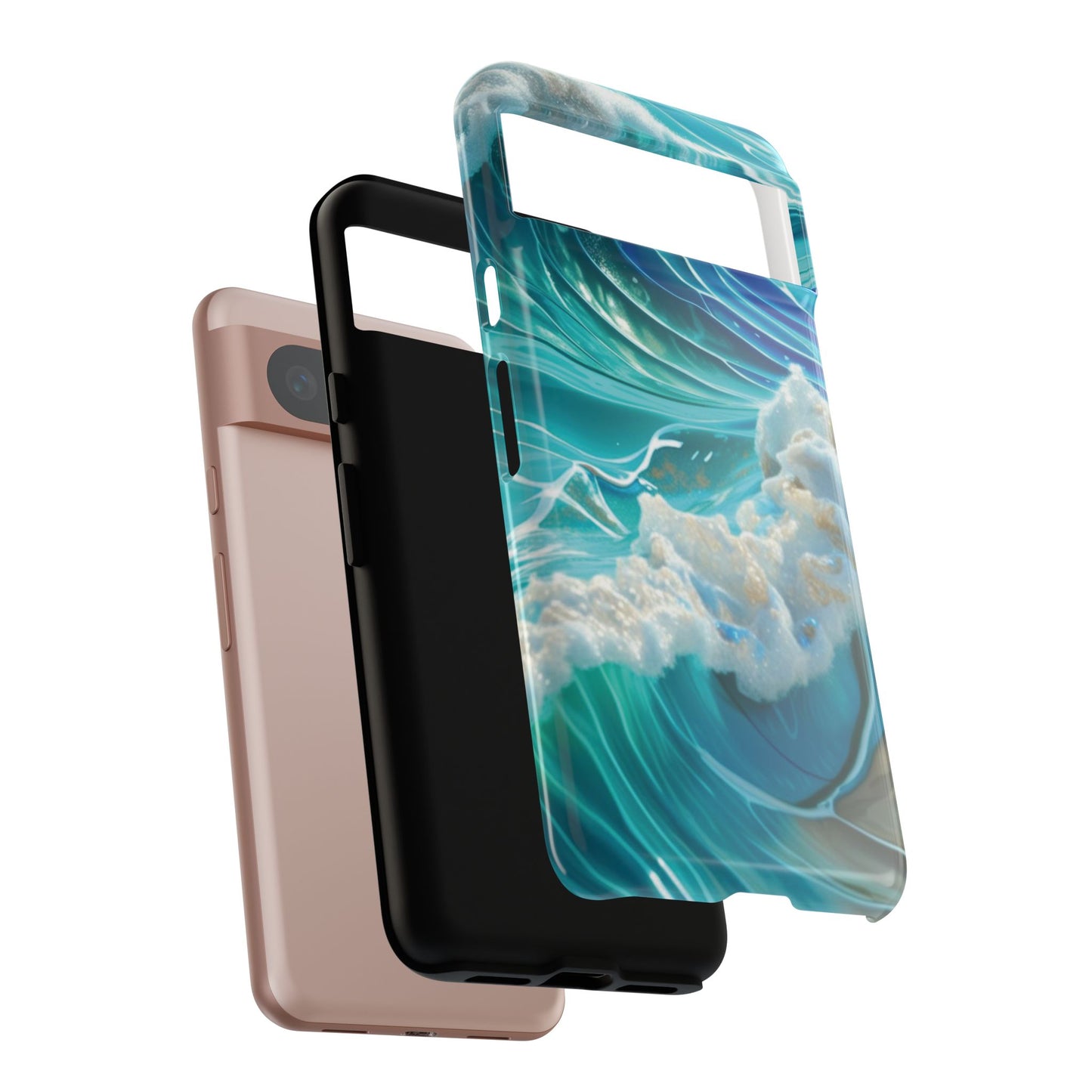 Rolling Waves in Blue and Turquoise with Iridescent Opal Phone Case