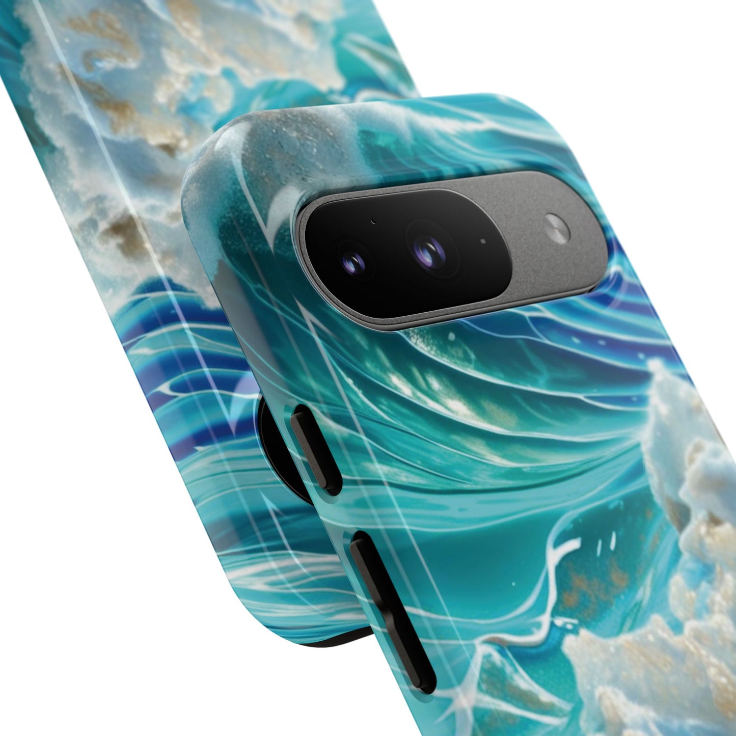 Rolling Waves in Blue and Turquoise with Iridescent Opal Phone Case