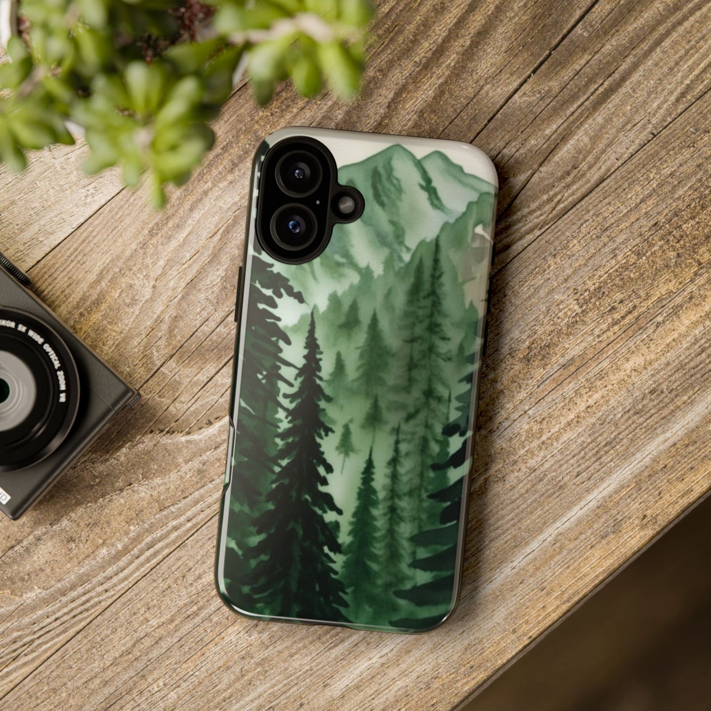 Watercolor Pine Tree Forest Mountains Phone Case