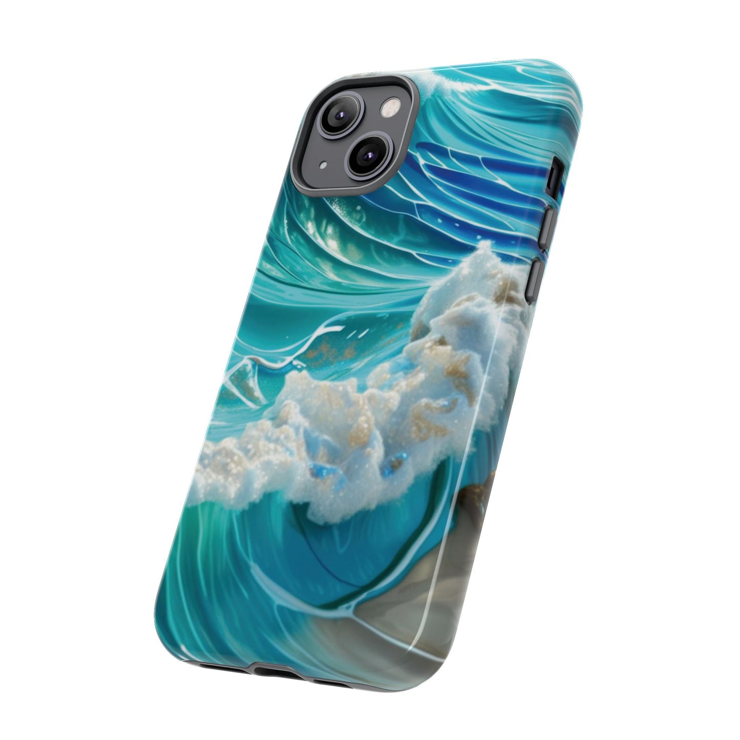 Rolling Waves in Blue and Turquoise with Iridescent Opal Phone Case