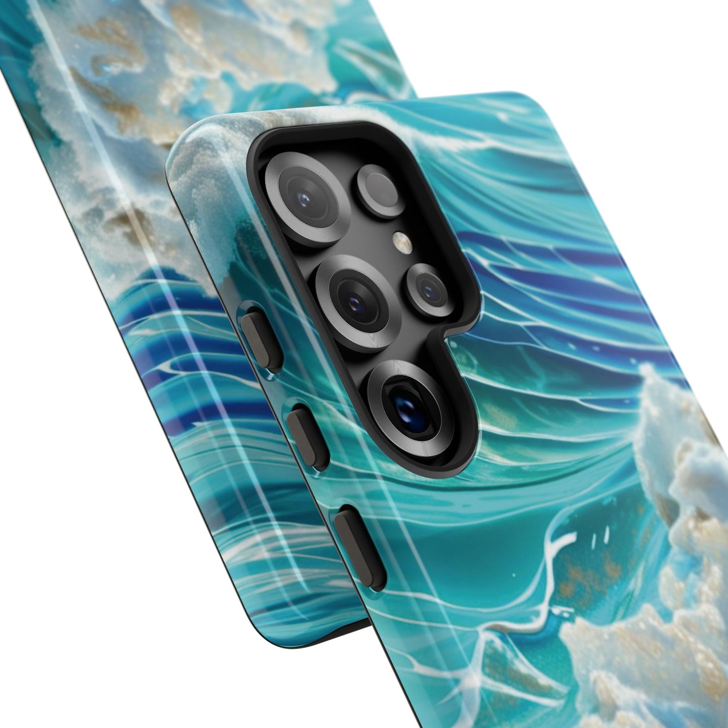 Rolling Waves in Blue and Turquoise with Iridescent Opal Phone Case