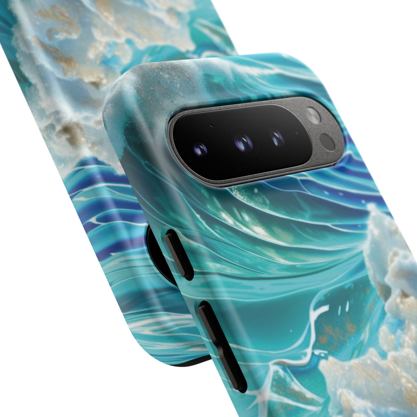 Rolling Waves in Blue and Turquoise with Iridescent Opal Phone Case