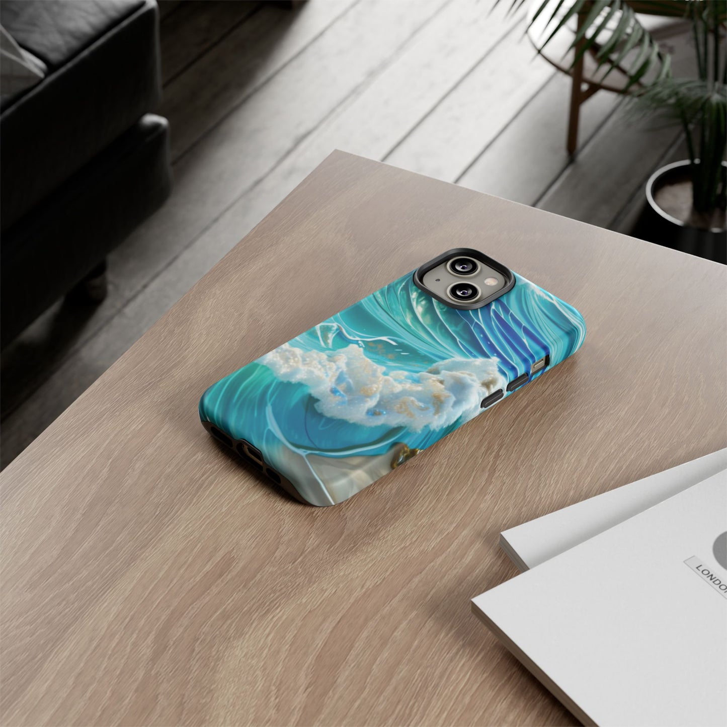 Rolling Waves in Blue and Turquoise with Iridescent Opal Phone Case