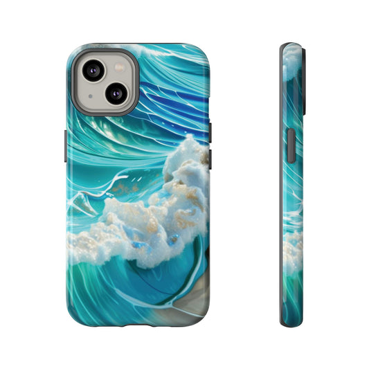 Rolling Waves in Blue and Turquoise with Iridescent Opal Phone Case