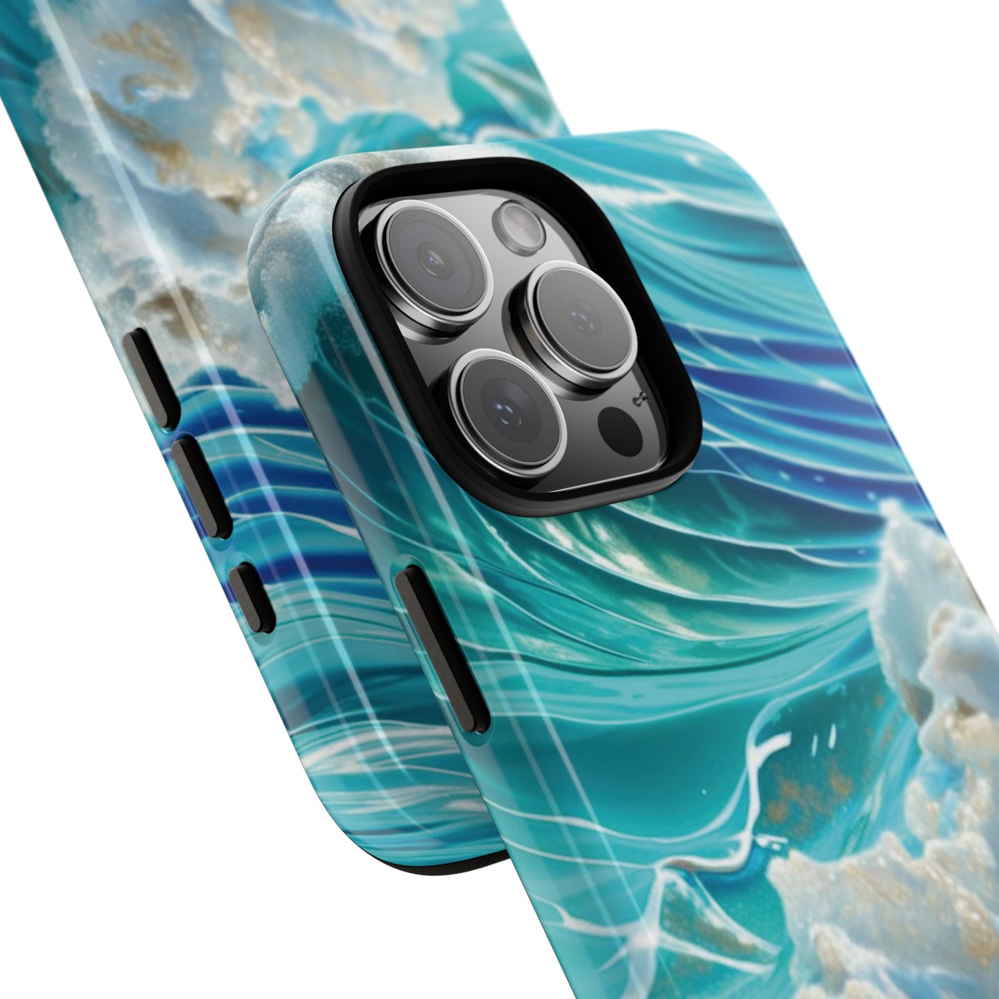 Rolling Waves in Blue and Turquoise with Iridescent Opal Phone Case
