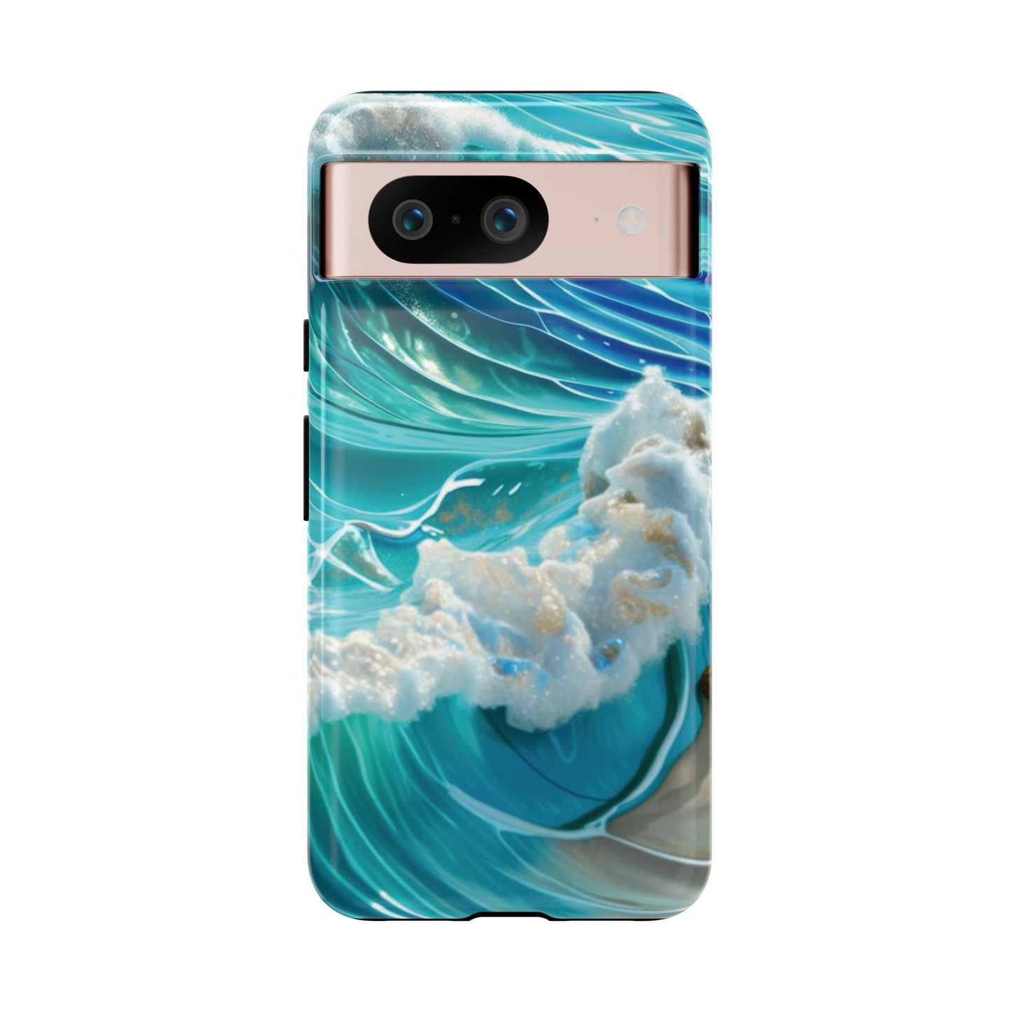 Rolling Waves in Blue and Turquoise with Iridescent Opal Phone Case