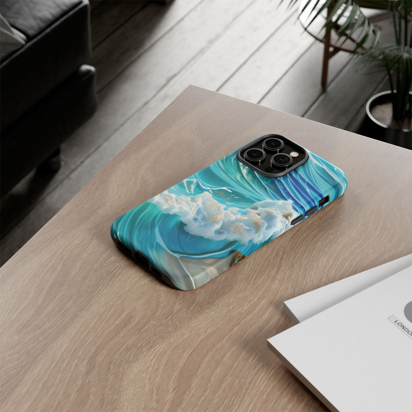 Rolling Waves in Blue and Turquoise with Iridescent Opal Phone Case