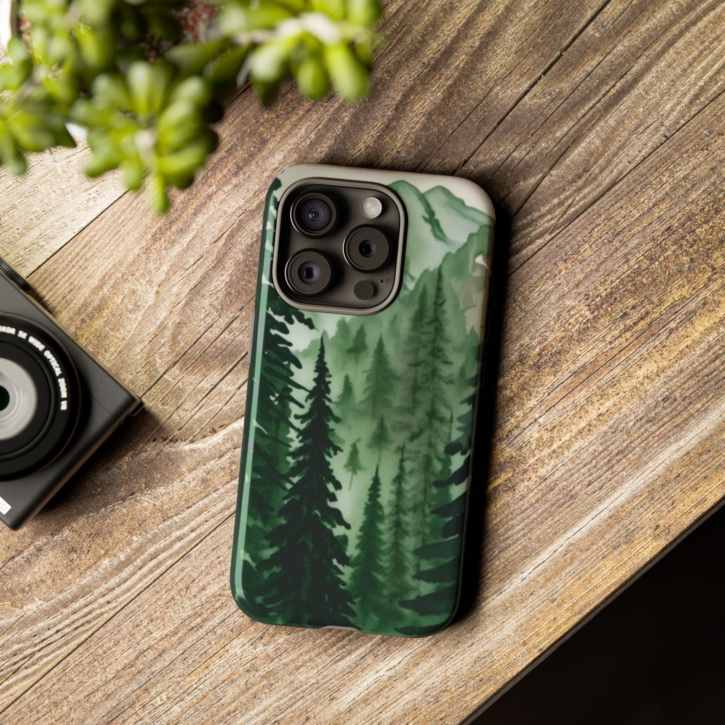 Watercolor Pine Tree Forest Mountains Phone Case