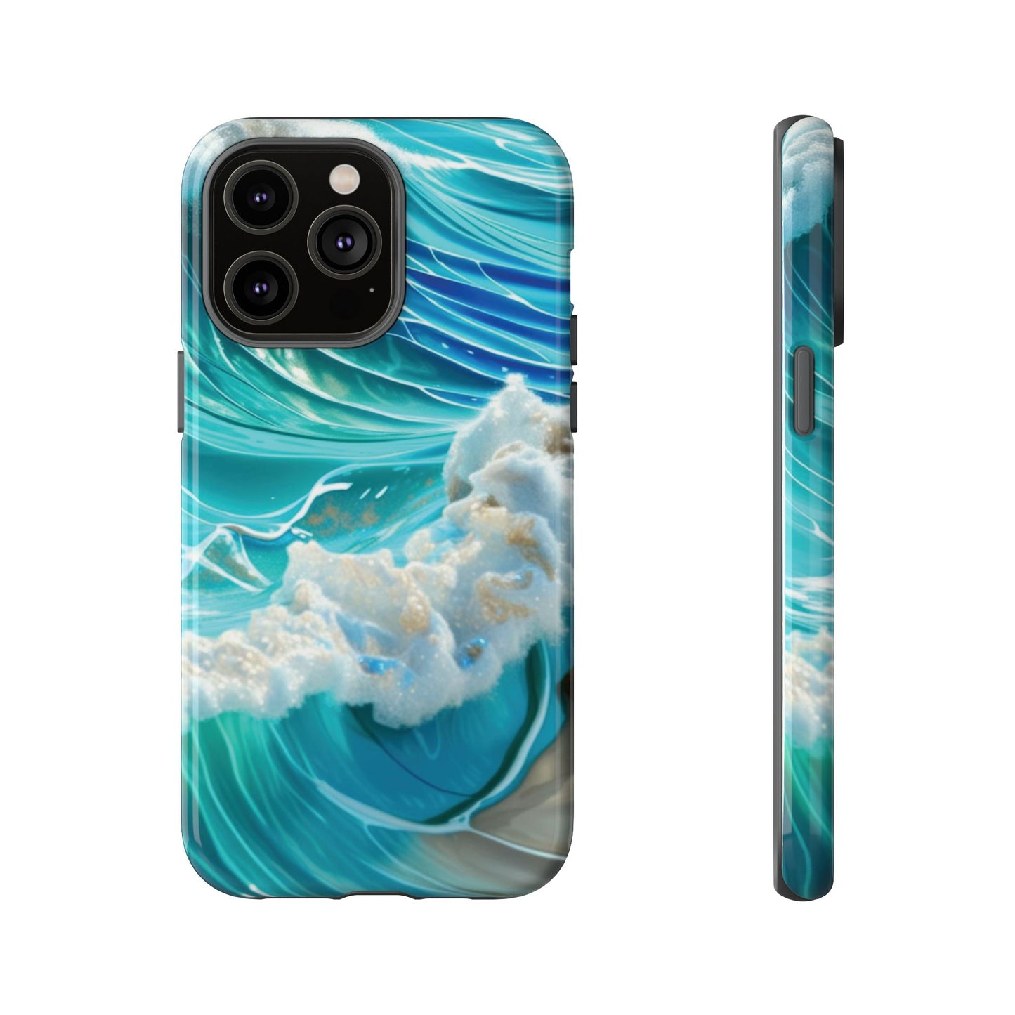 Rolling Waves in Blue and Turquoise with Iridescent Opal Phone Case