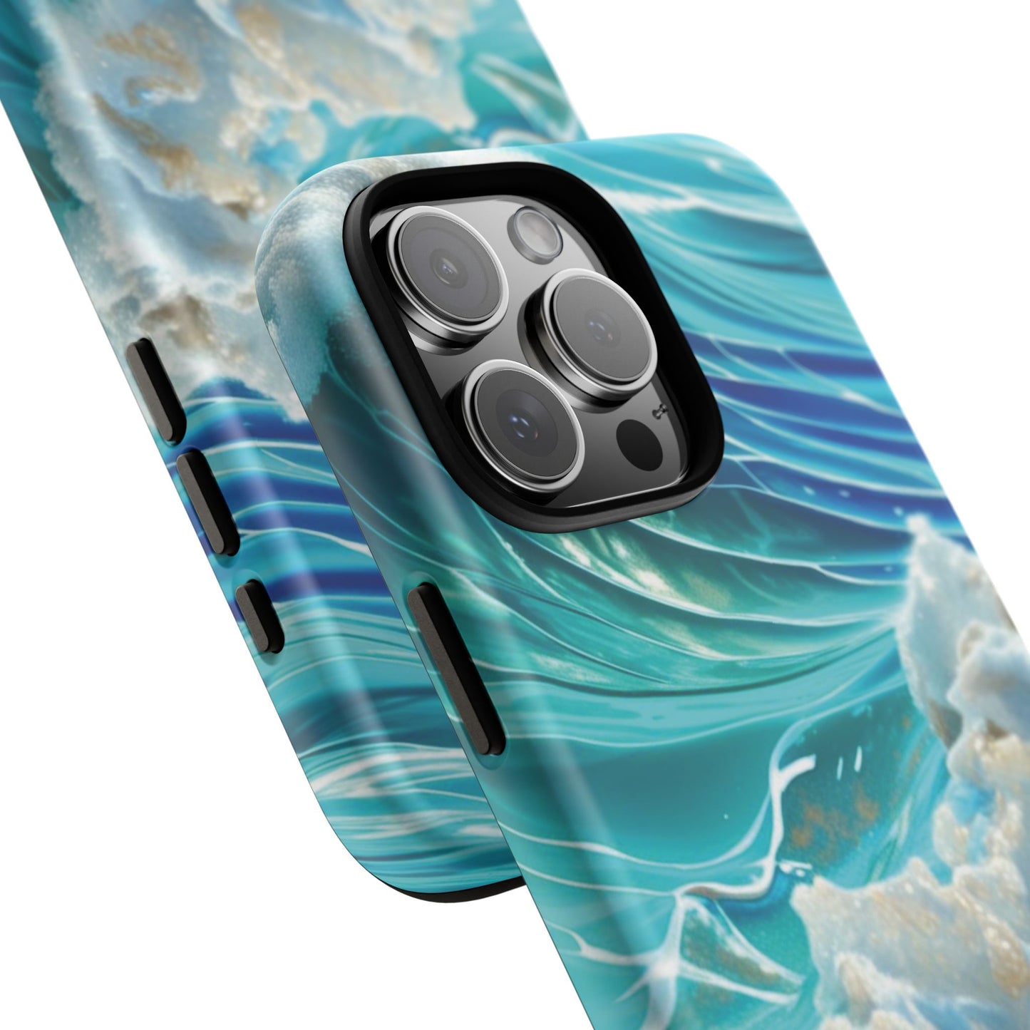 Rolling Waves in Blue and Turquoise with Iridescent Opal Phone Case