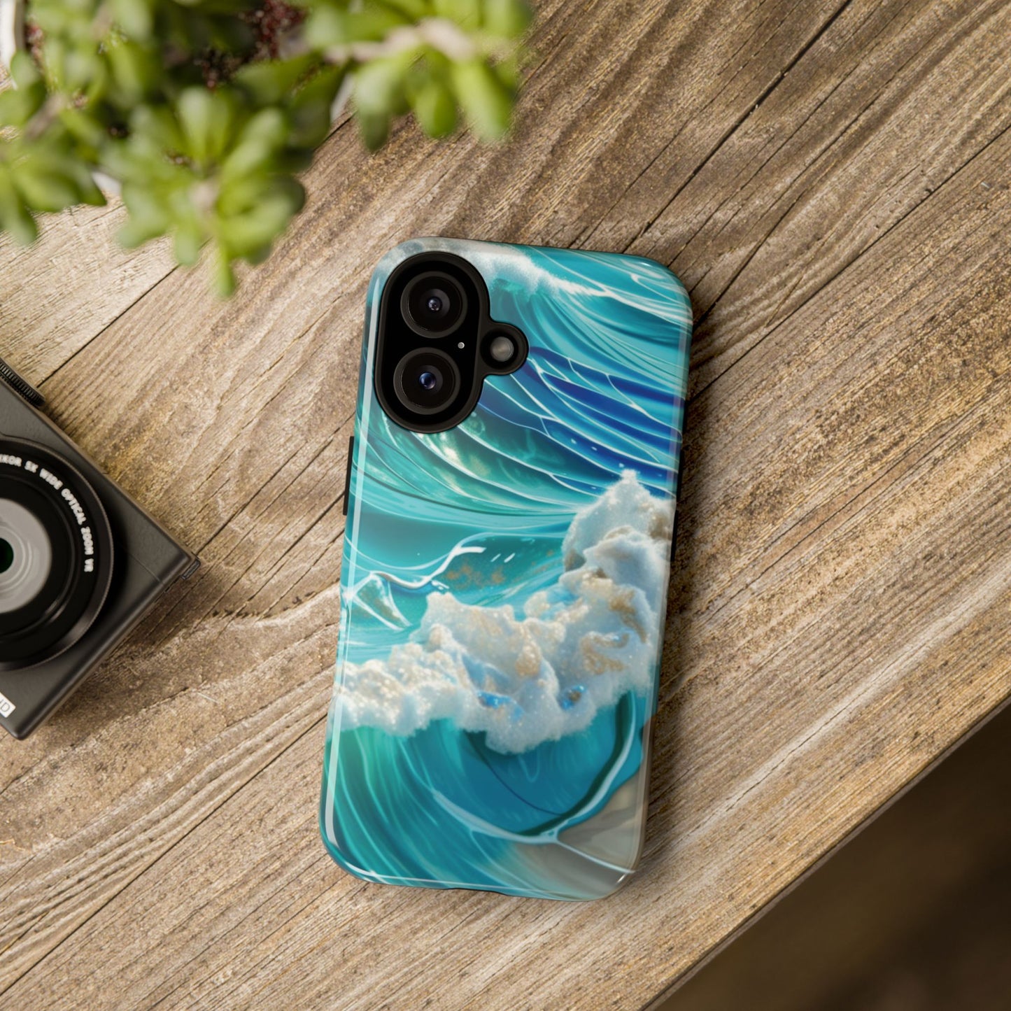 Rolling Waves in Blue and Turquoise with Iridescent Opal Phone Case
