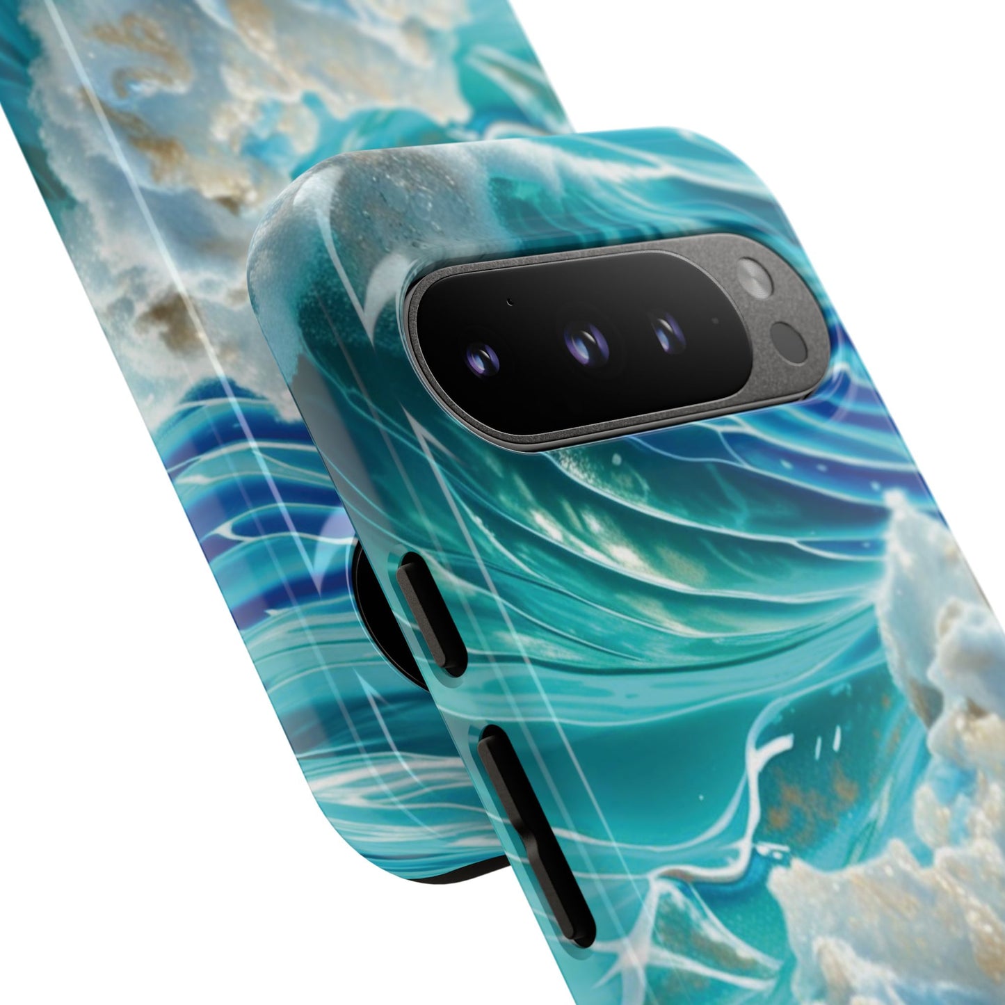Rolling Waves in Blue and Turquoise with Iridescent Opal Phone Case