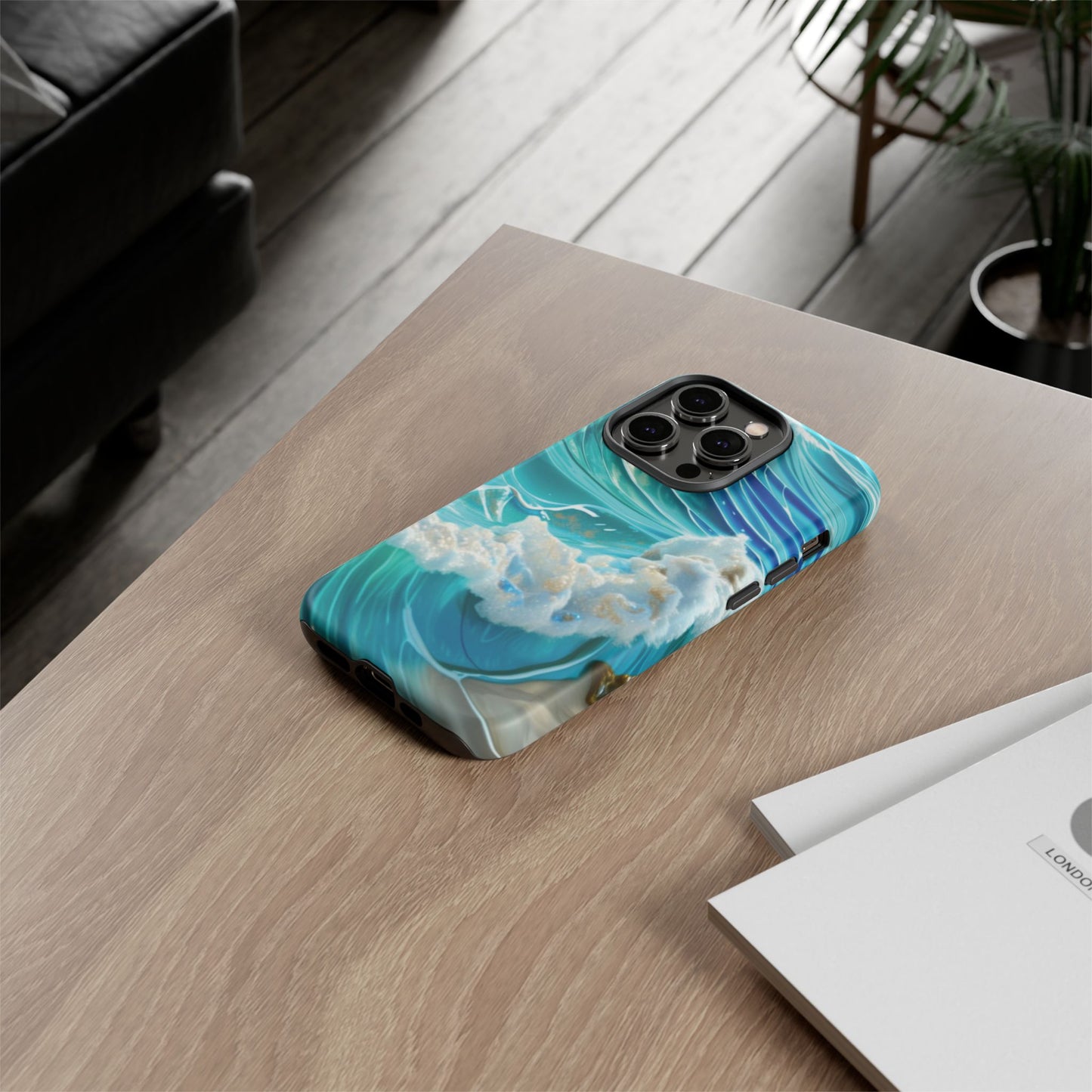 Rolling Waves in Blue and Turquoise with Iridescent Opal Phone Case