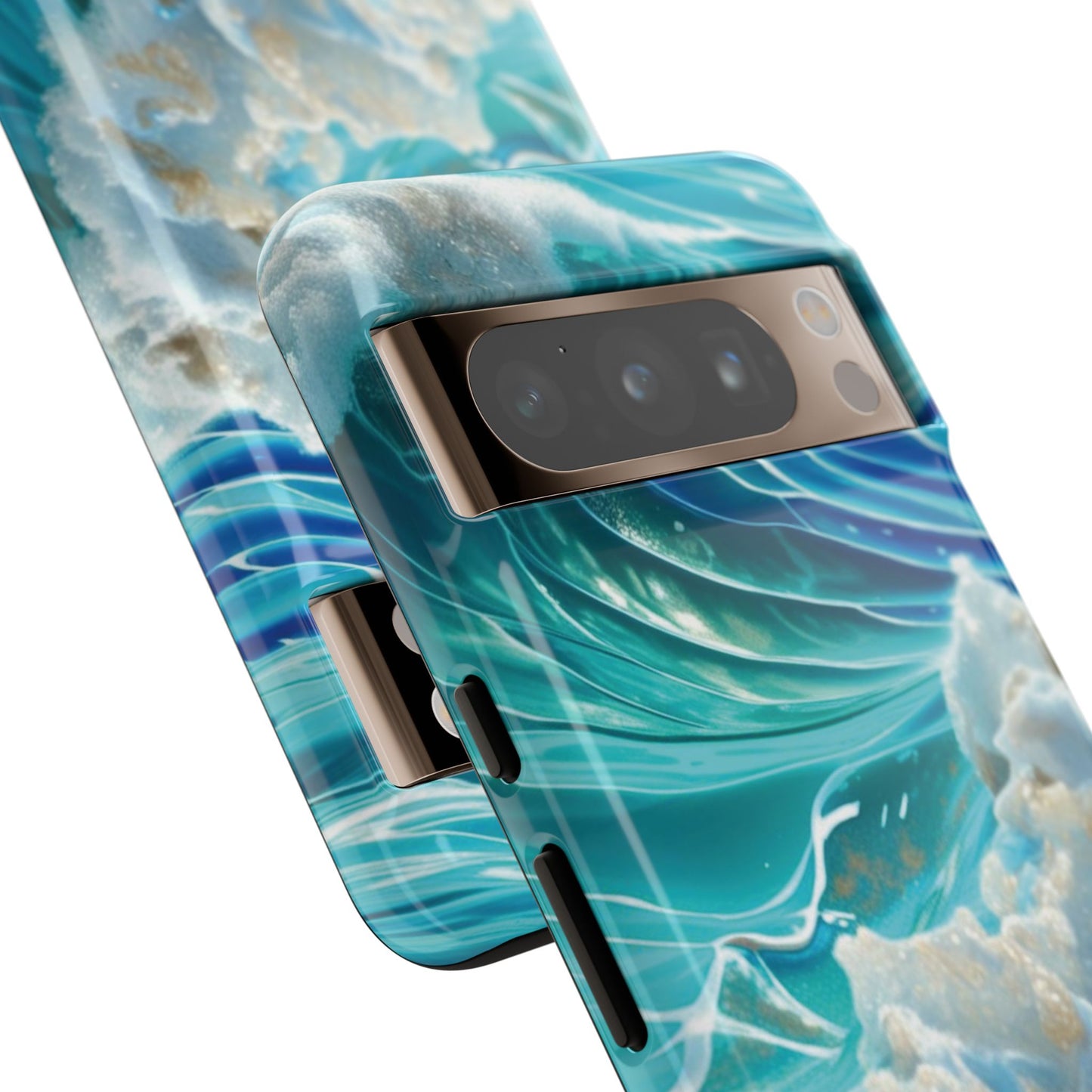 Rolling Waves in Blue and Turquoise with Iridescent Opal Phone Case