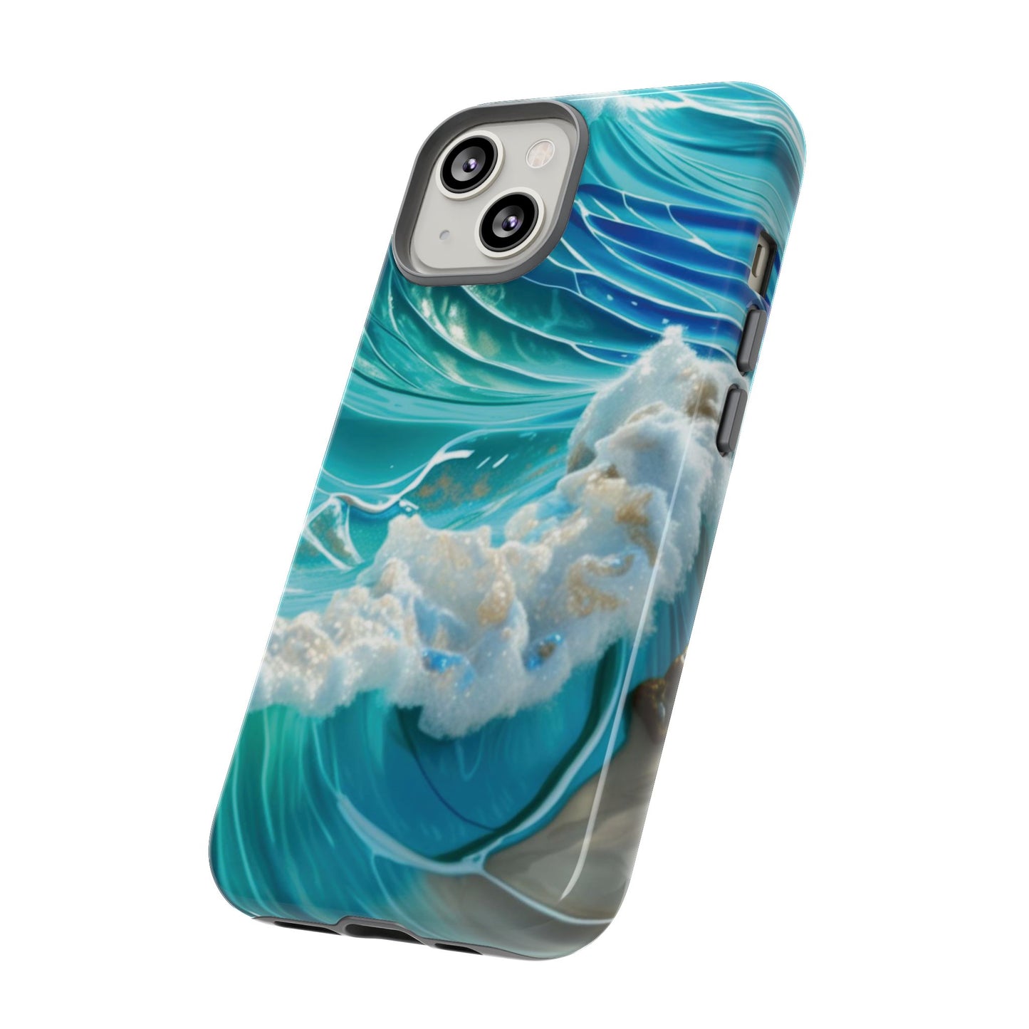 Rolling Waves in Blue and Turquoise with Iridescent Opal Phone Case