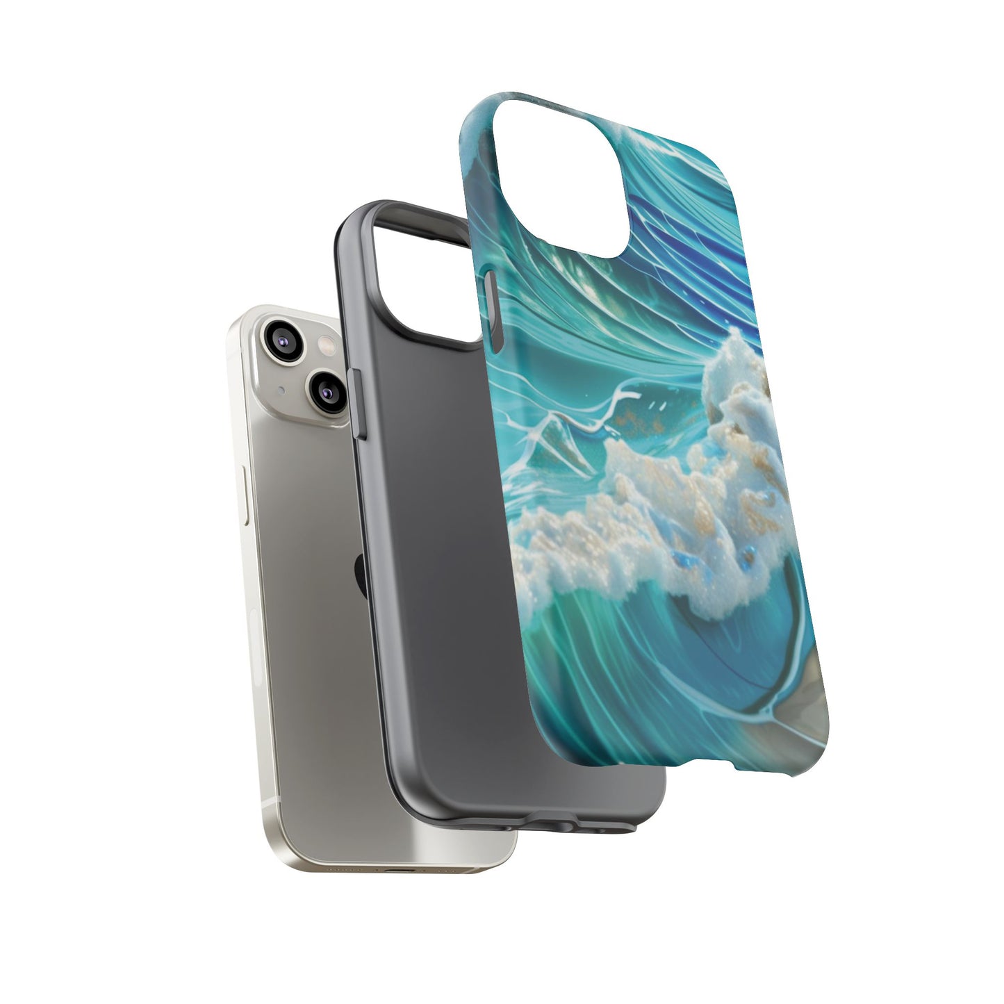 Rolling Waves in Blue and Turquoise with Iridescent Opal Phone Case
